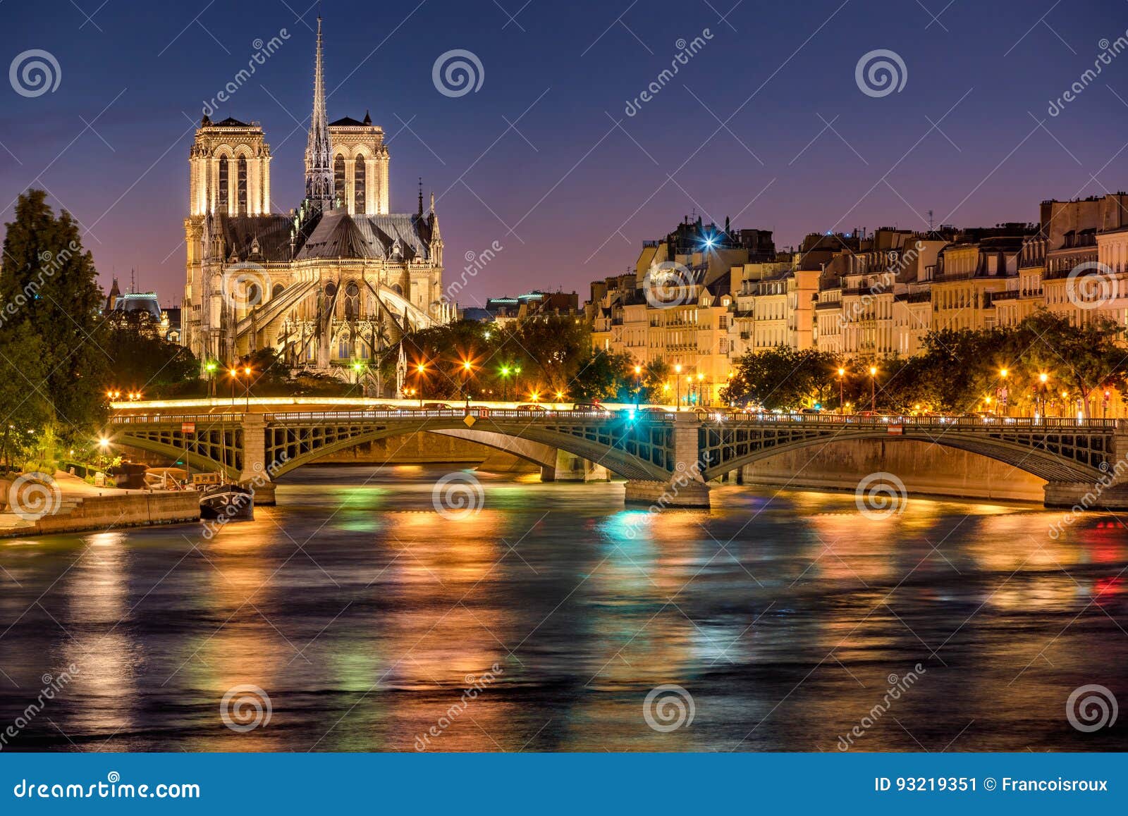 Notre Dame De Paris, Seine River And The Sully Bridge At Twilight. France Stock Image - Image of ...