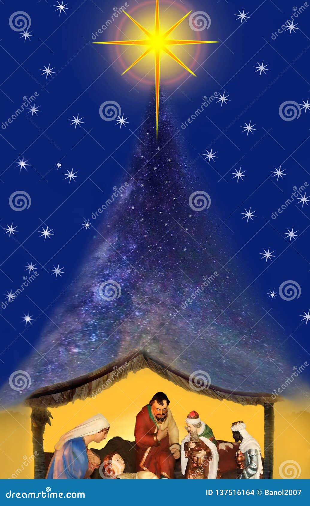 E La Notte Di Natale.Notte Di Natale Di Miracolo Scena Di Nativita Illustrazione Di Stock Illustrazione Di Natale Feste 137516164