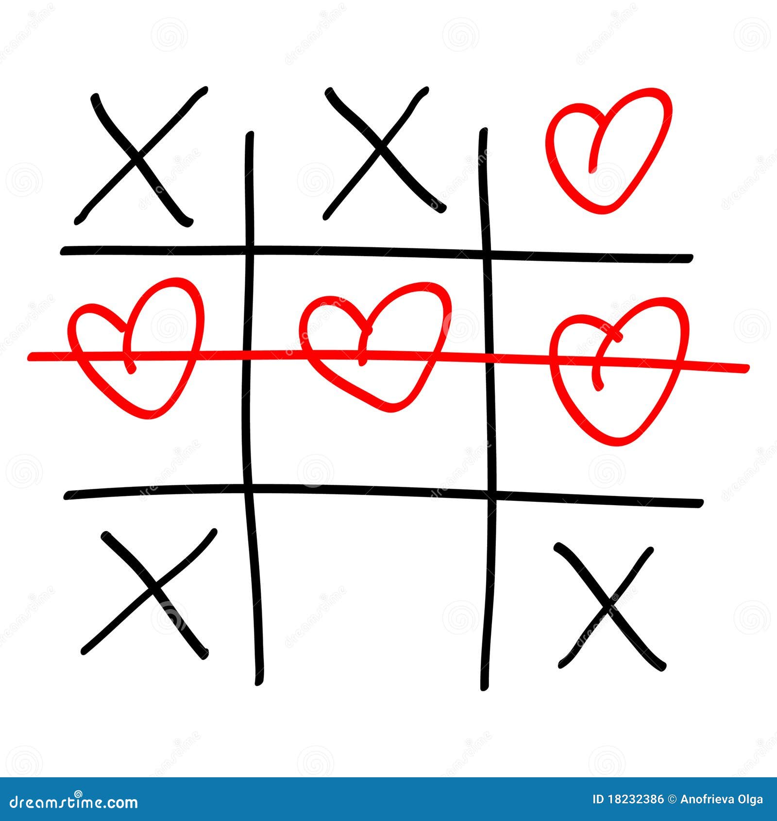 Tic Tac Toe or Naughts and Crosses blank game board with hearts as concept for love in vector illustration Stock Vector