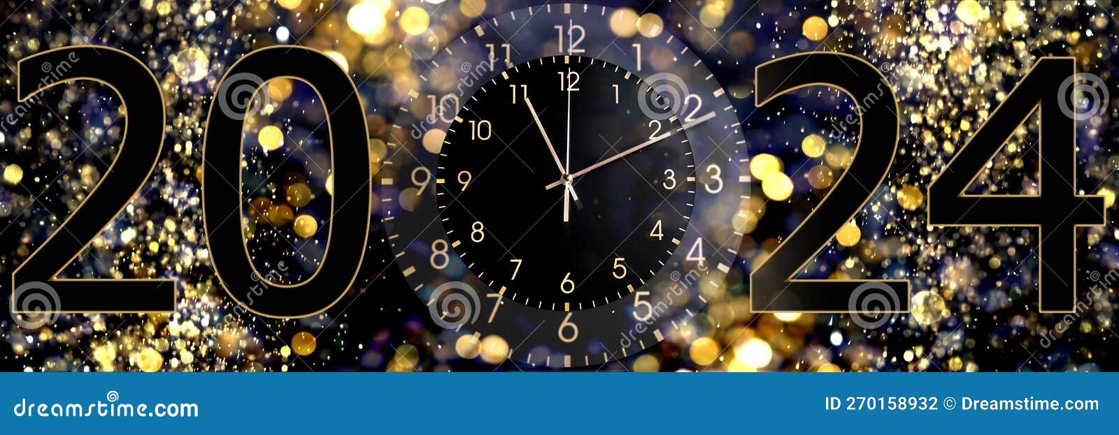 Nouvelle Année Carte De Voeux Avec Les Numéros 2024 Et Horloge Contre Les  Lumières Floues Conception De Bannière Photo stock - Image du vacances,  joyeux: 270158932