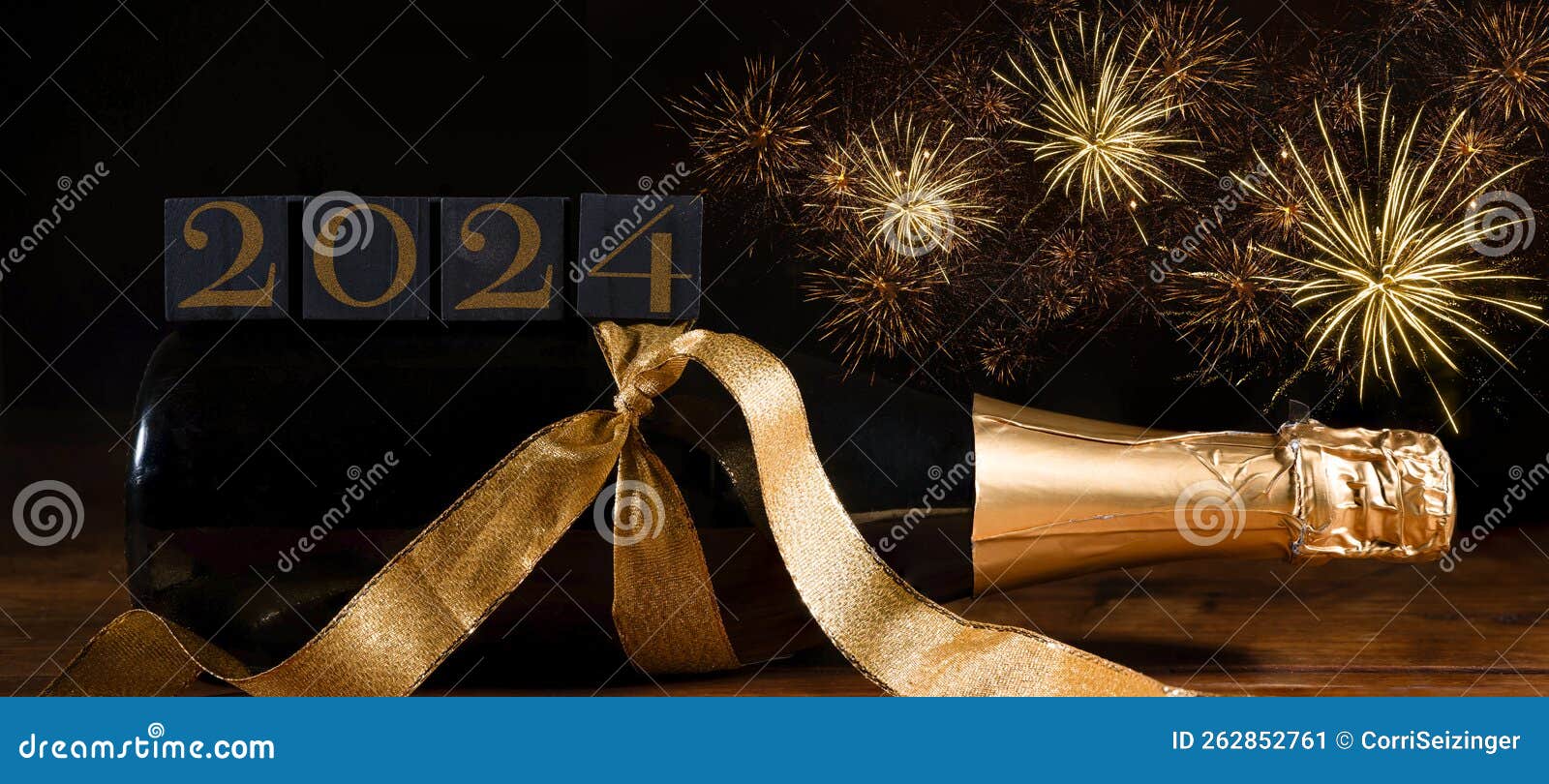 Carte de vœux enreprise 2024 bleue feu d'artifice