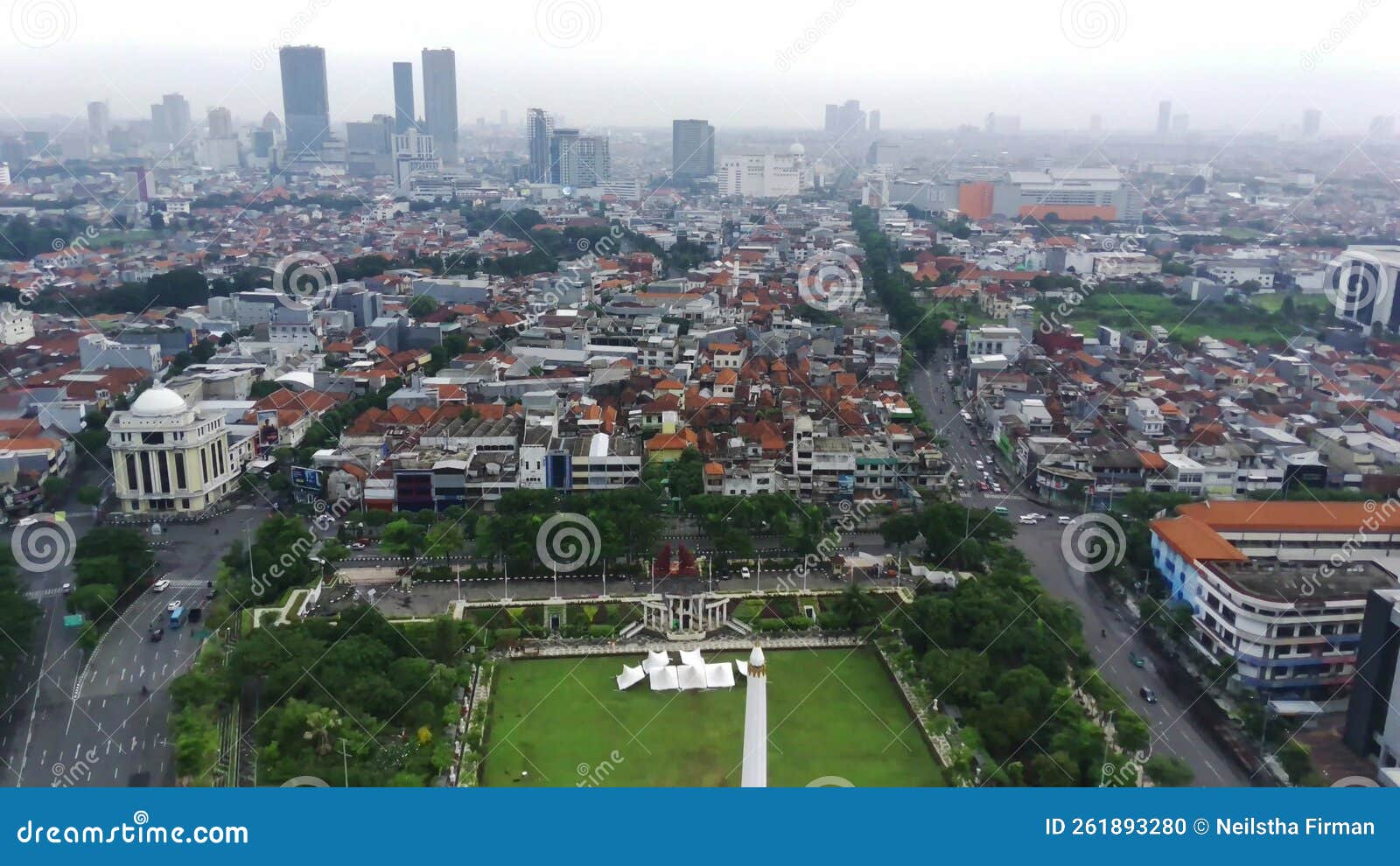 November 20, 2022. View of Surabaya City with Tugu Pahlawan Monument