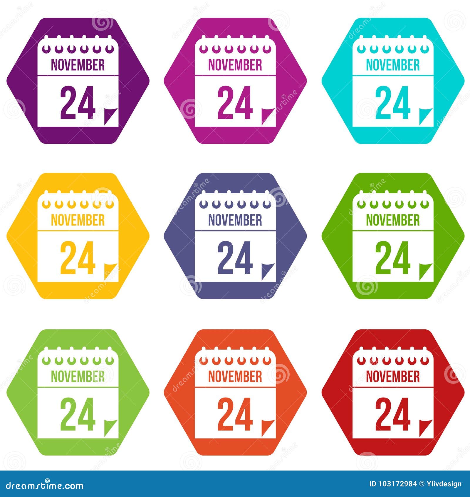 24 November Calendar Icon Set Color Hexahedron Stock Vector