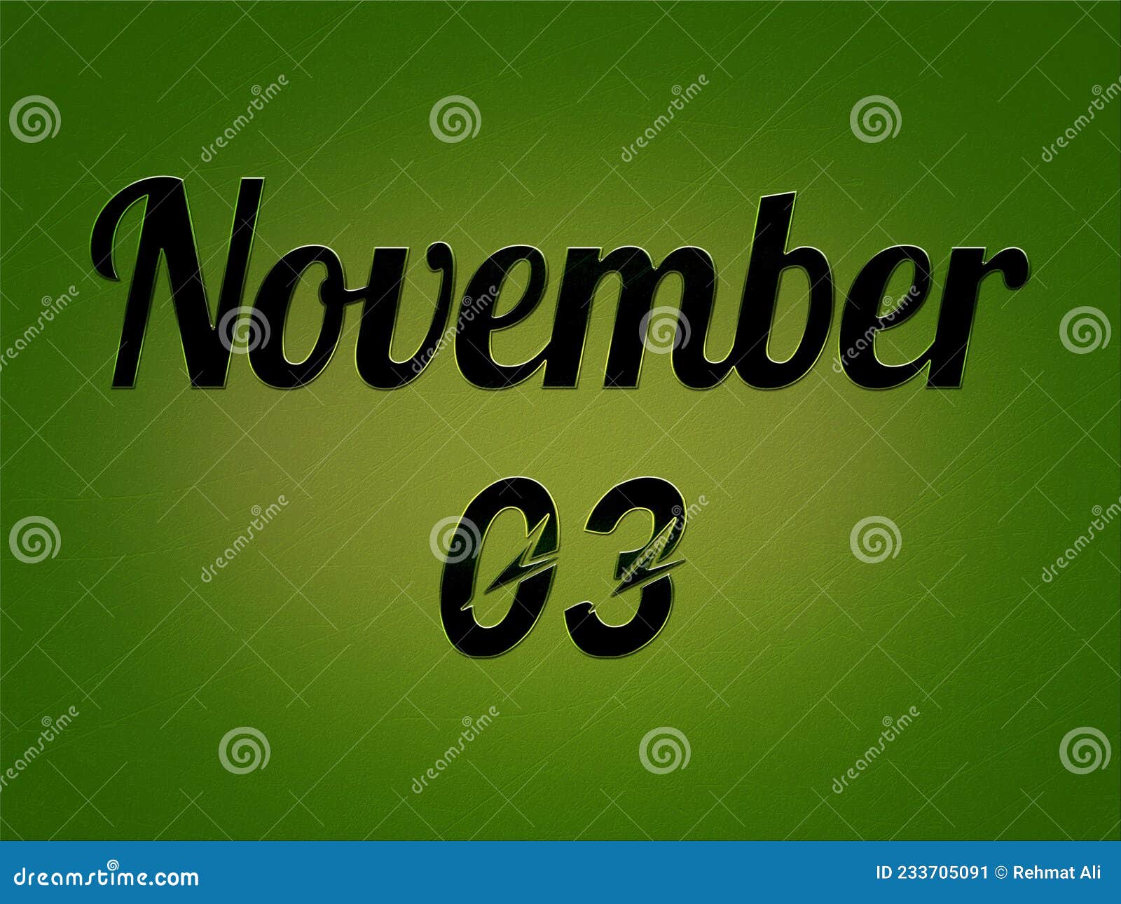 03 November, Monthly Calendar. Text Effect On Green Background Royalty