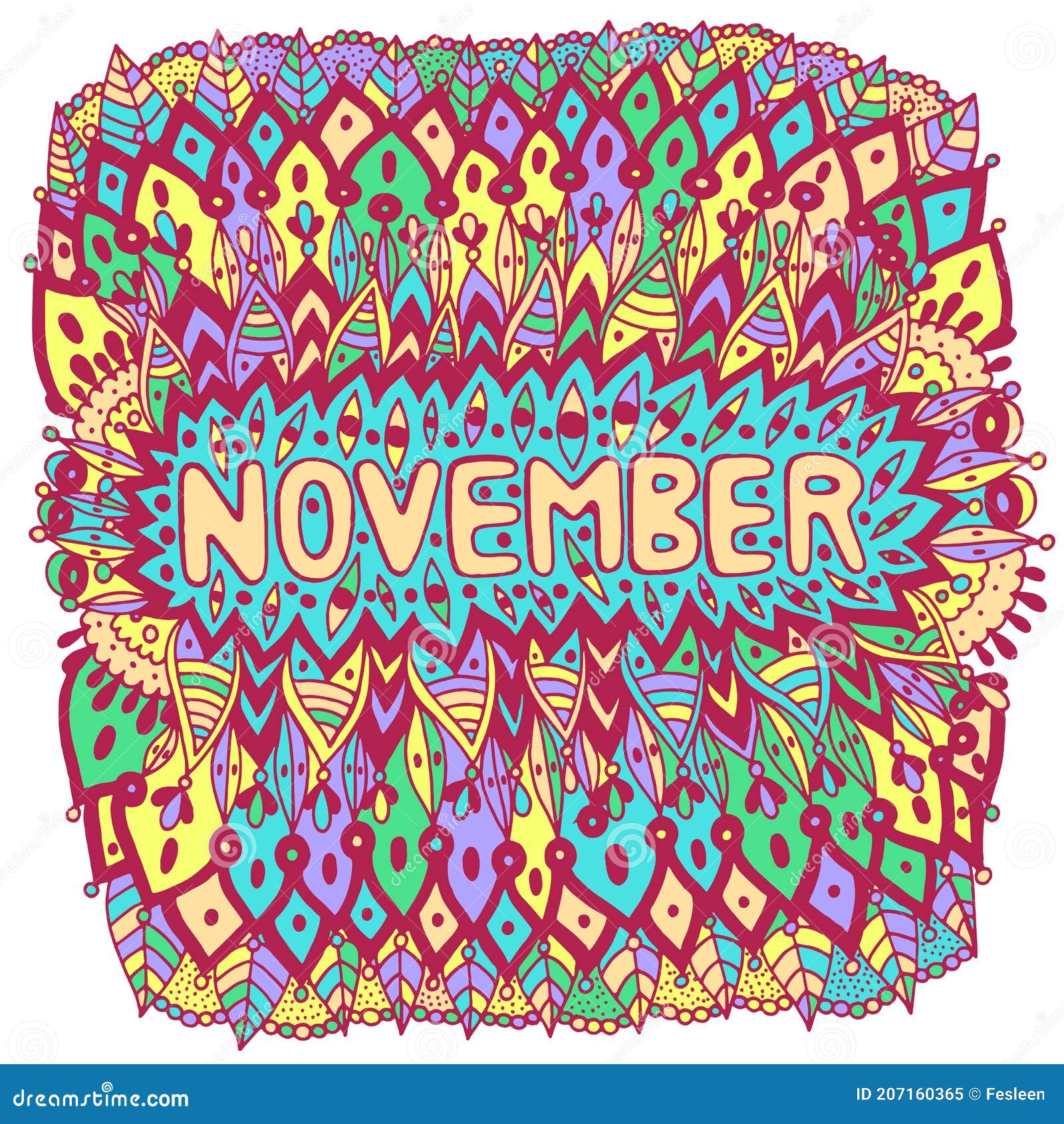 november - colorful  with month s name. bright zendoodle mandala with months of the year. year monthly calendar 