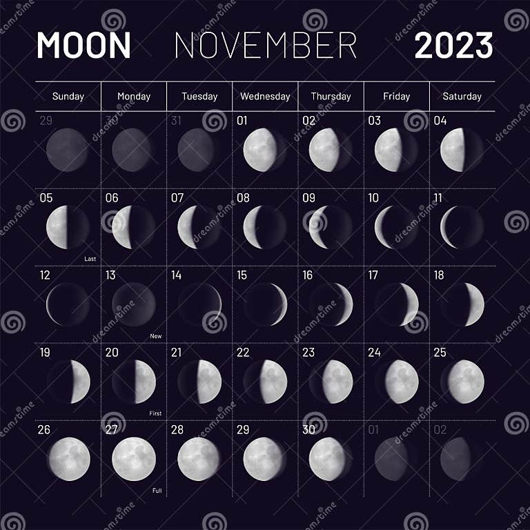 November Lunar Calendar for 2023 Year, Monthly Cycle Planner Stock