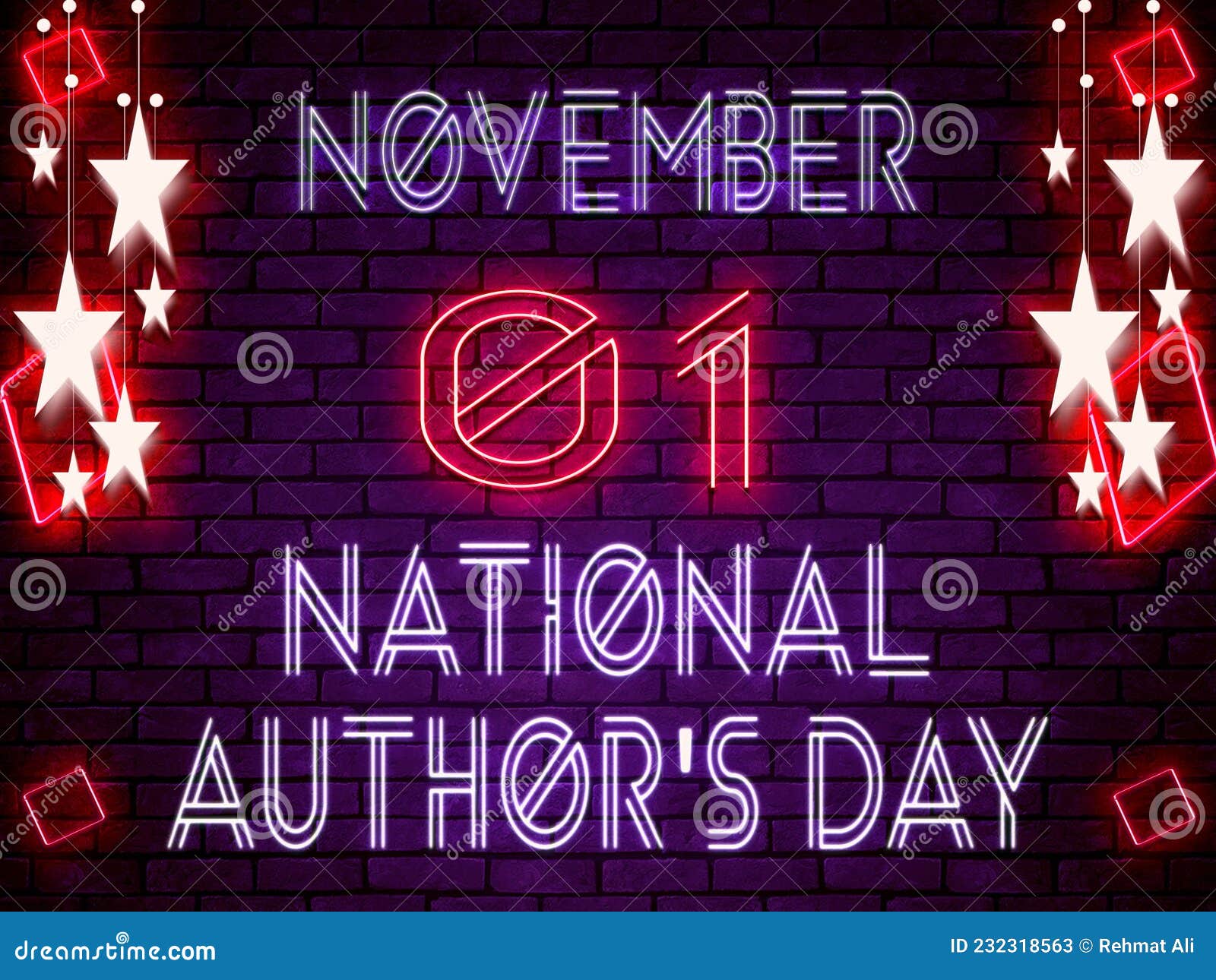 01 November, National Author S Day, Neon Text Effect on Bricks