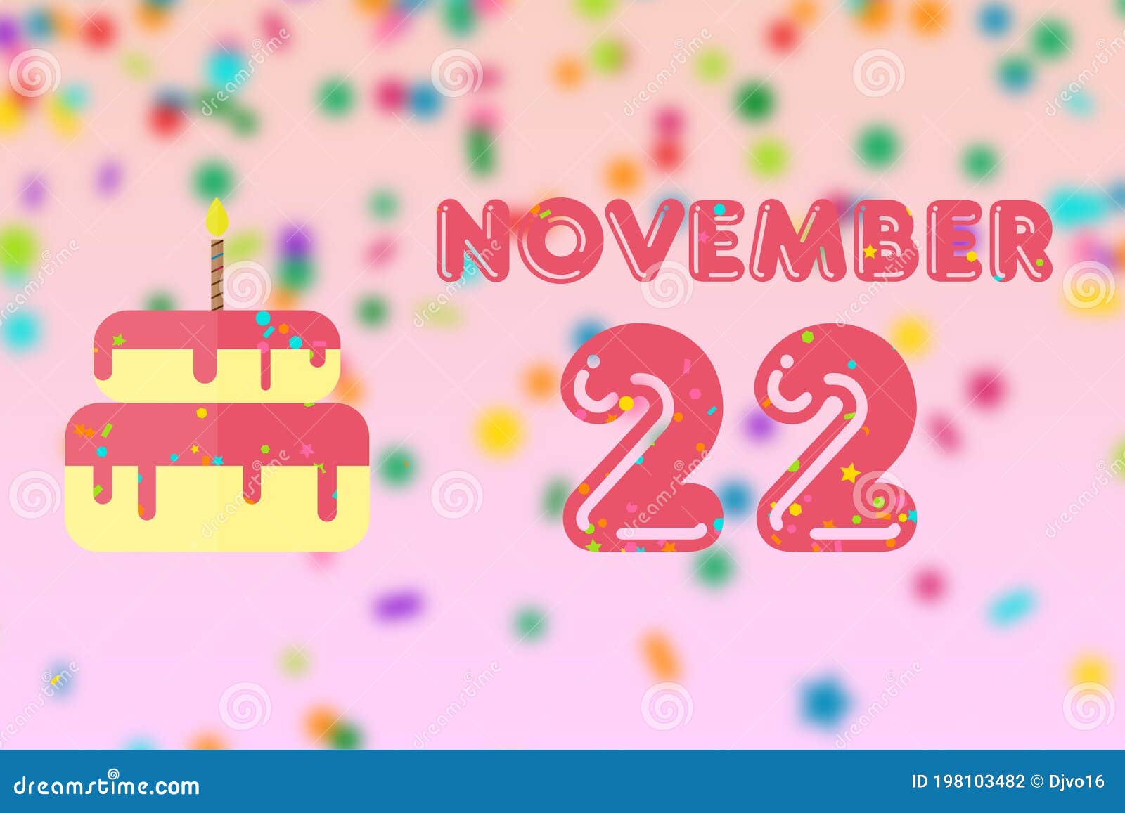 November 22nd. Day 22 of Month,Birthday Greeting Card with Date of