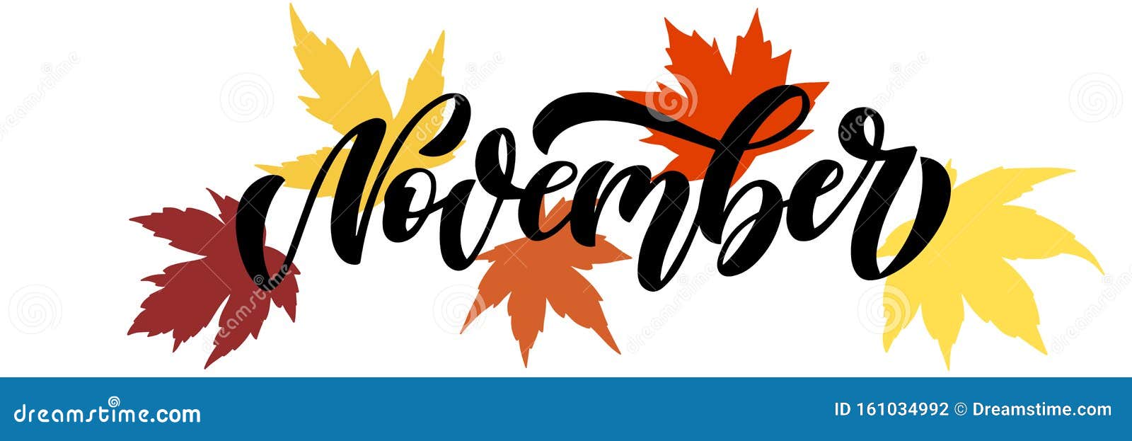 November Sleek Script With Sparse Decorative Maple Leaves Elements