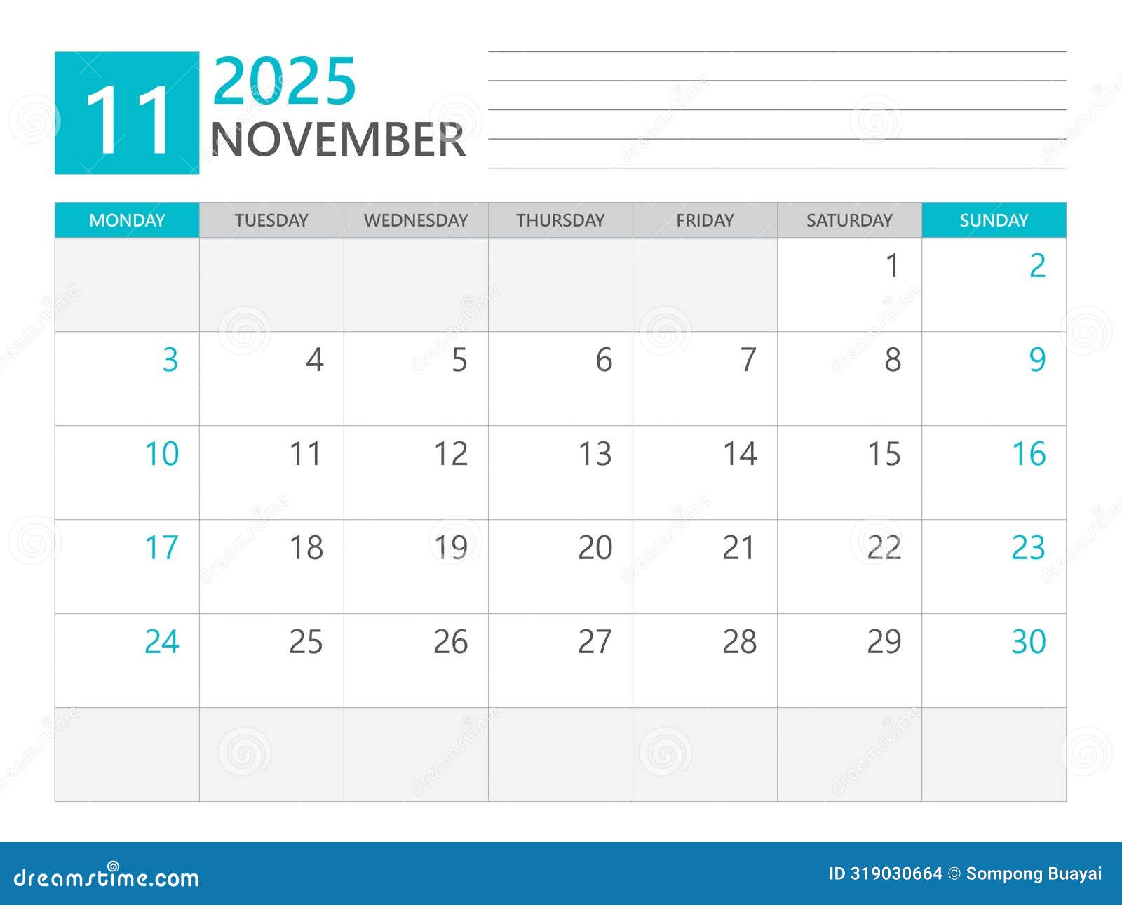 November 2025 Template, Calendar Planner 2025, Week Start On Monday, Desk Calendar 2025 Year