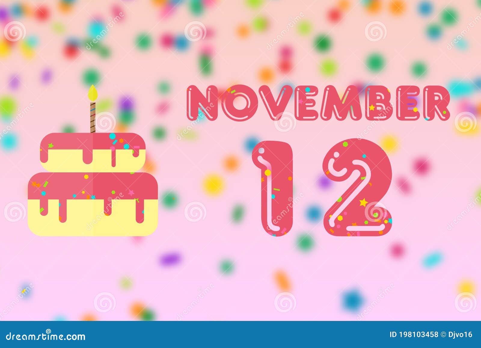 November 12th. Day 12 of Month,Birthday Greeting Card with Date of