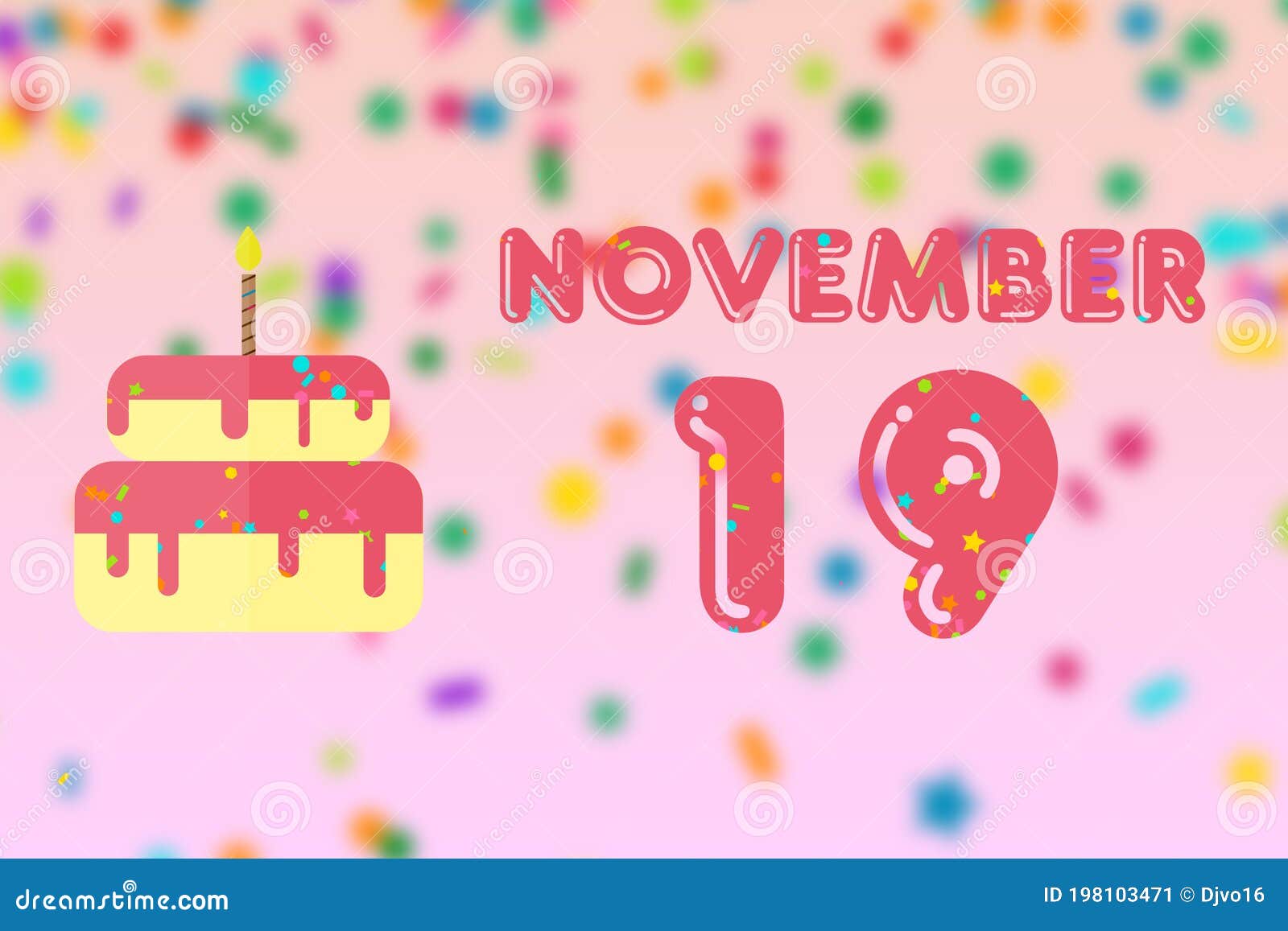 November 19th. Day 19 of Month,Birthday Greeting Card with Date of