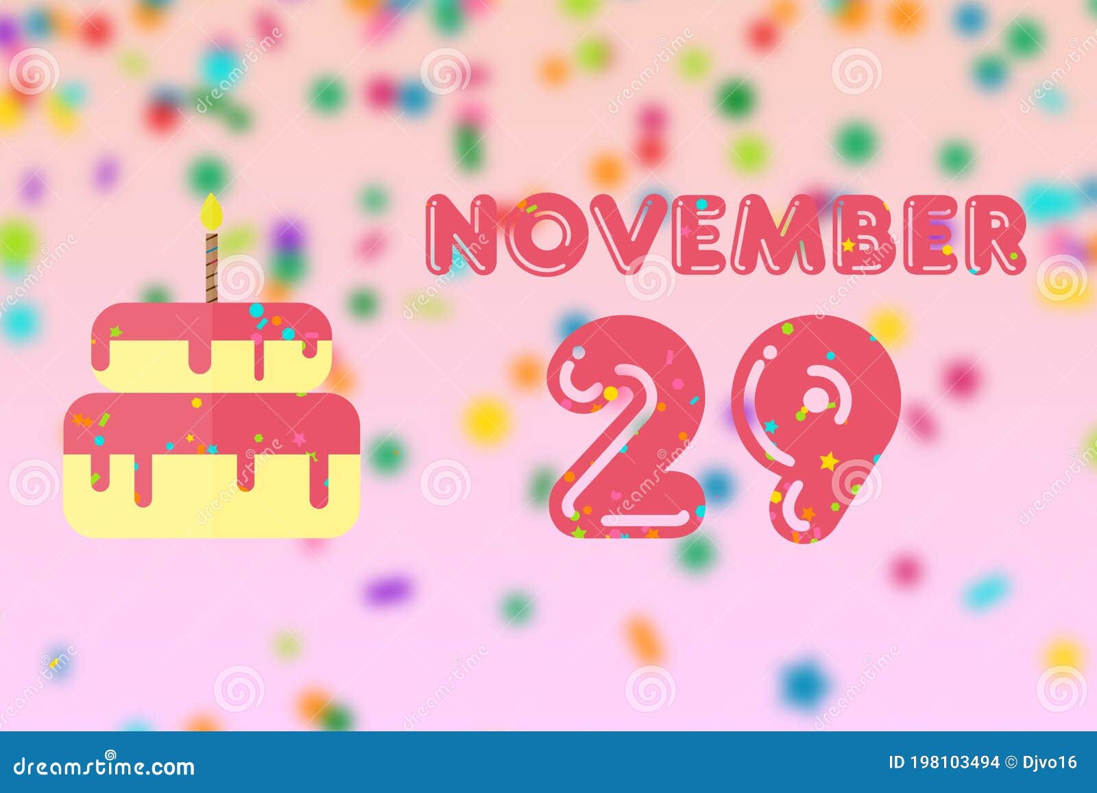 November 29th. Day 29 of Month,Birthday Greeting Card with Date of