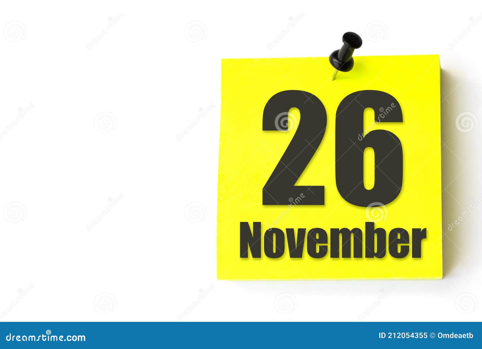 November 26th. Day 26 of Month, Calendar Date. Yellow Sheet of the