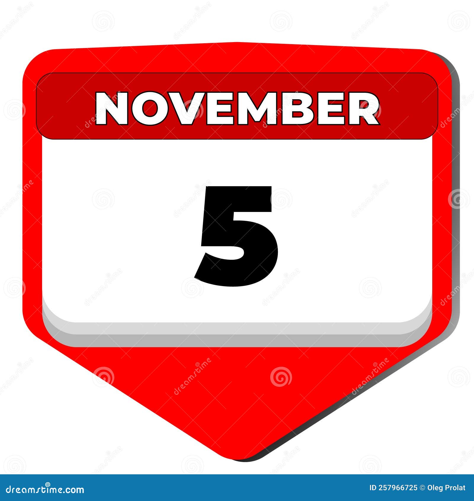 5 November Vector Icon Calendar Day. 5 Date of November. Fifth Day of