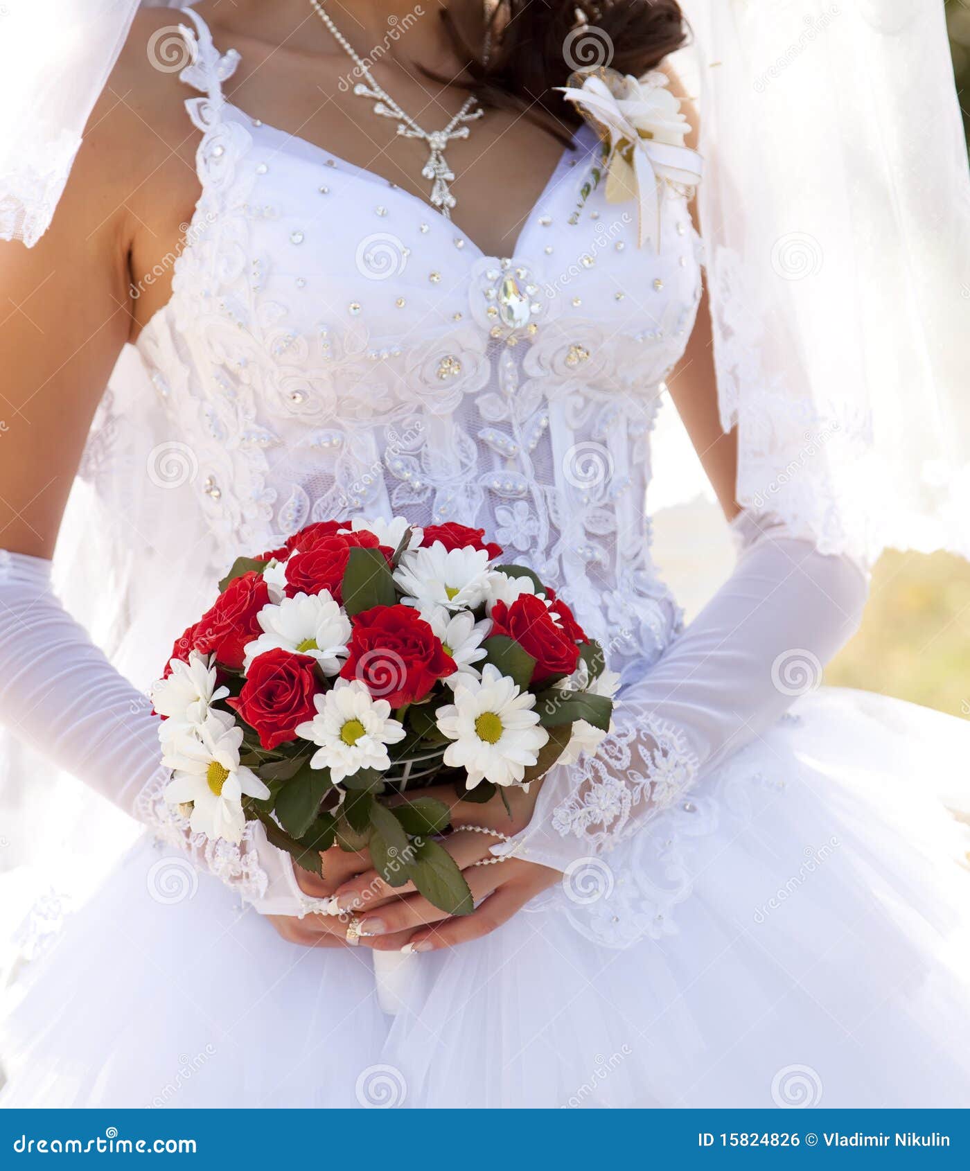 Novia Que Sostiene Las Rosas Rojas Hermosas Wedding El Ramo Foto de archivo  - Imagen de casado, blanco: 15824826