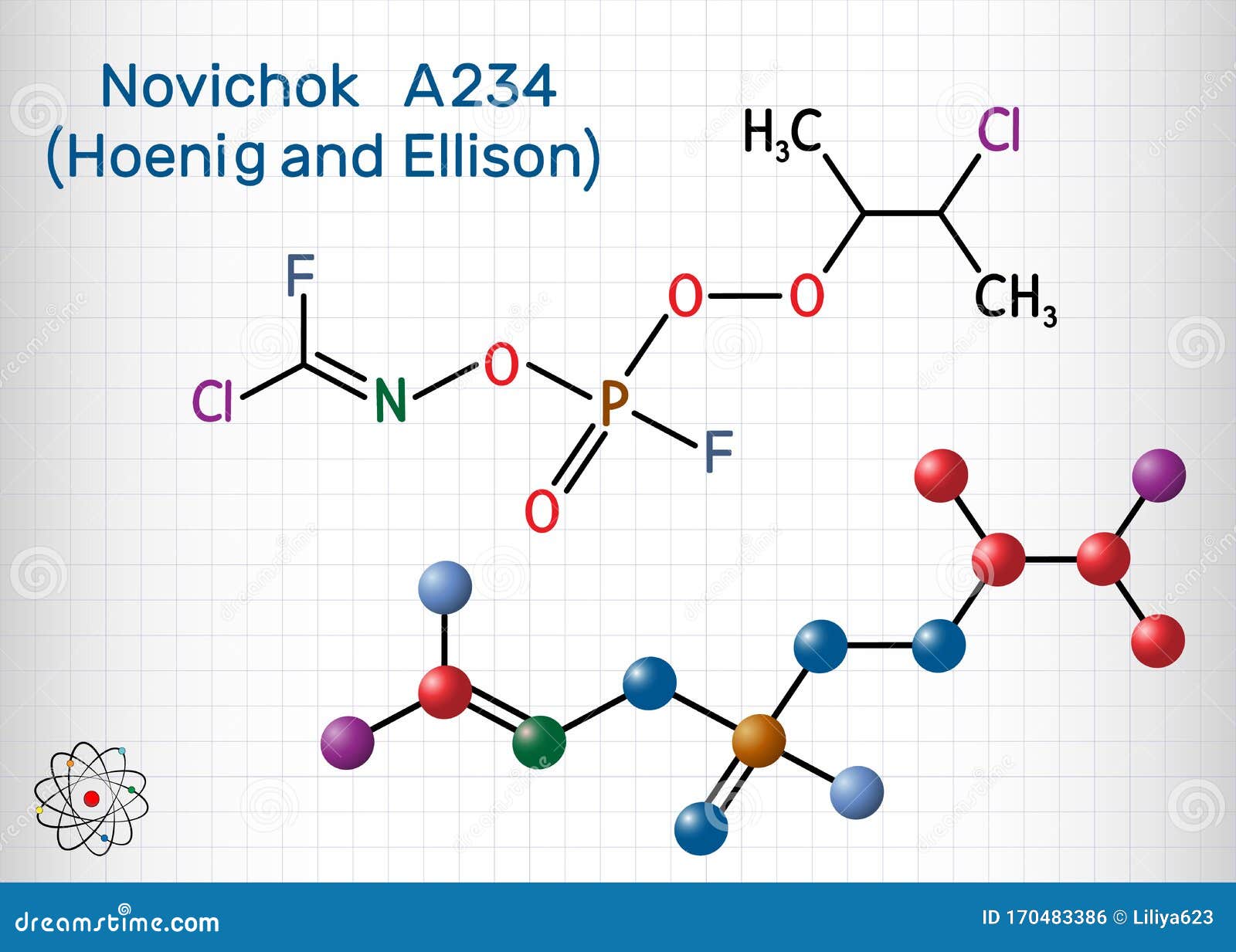 novichok a-234 , organophosphate  nerve agent, according to hoenig and ellison, c5h8cl2f2no3p molecule. structural chemical