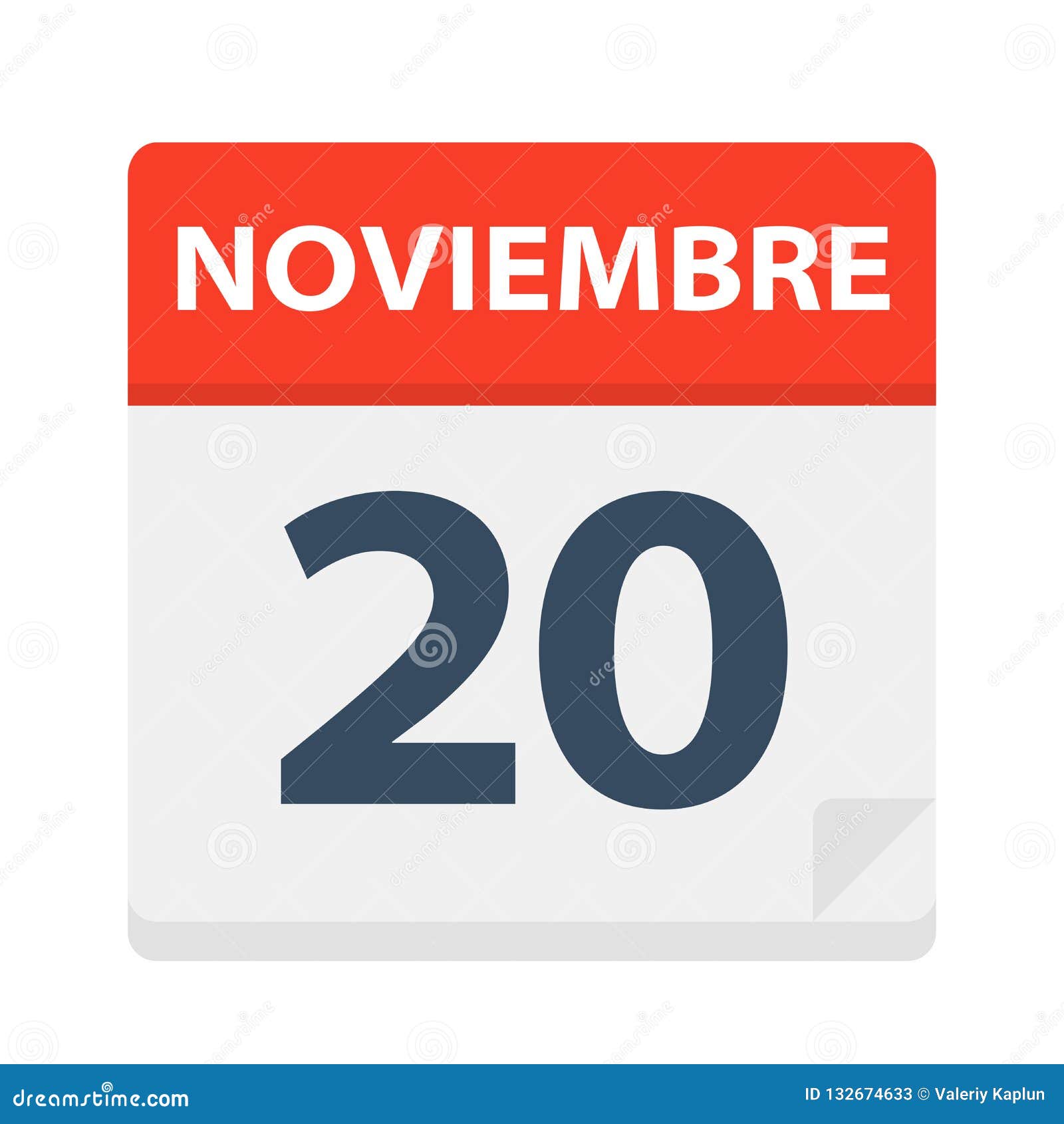 noviembre 20 - calendar icon - november 20.   of spanish calendar leaf