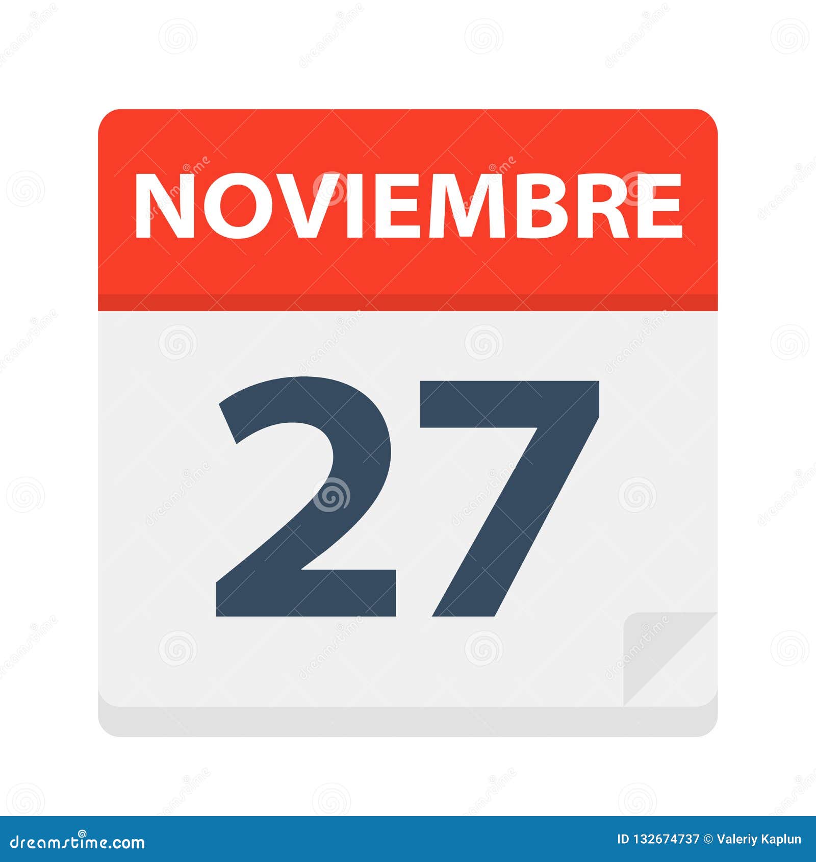 noviembre 27 - calendar icon - november 27.   of spanish calendar leaf