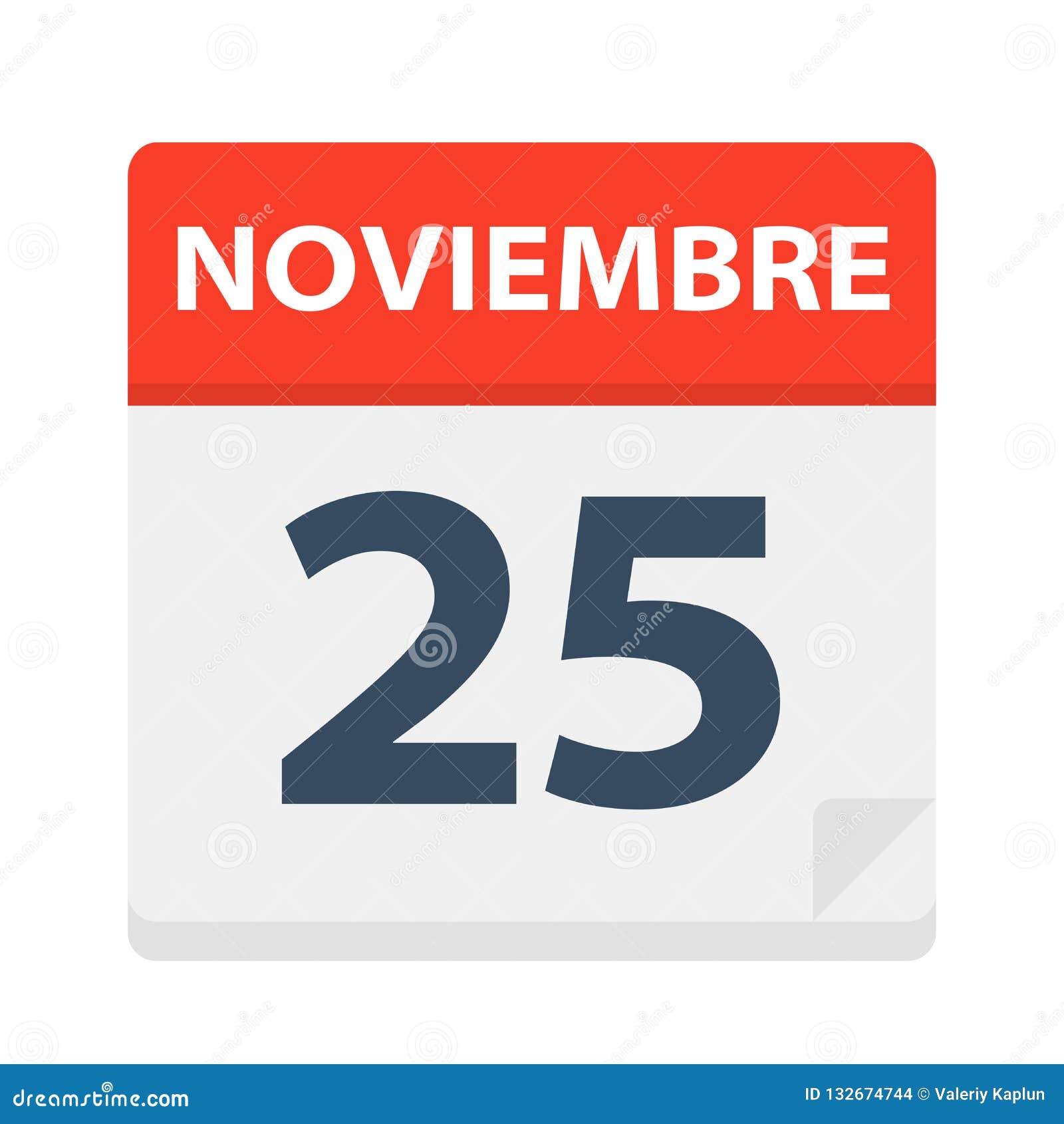 noviembre 25 - calendar icon - november 25.   of spanish calendar leaf
