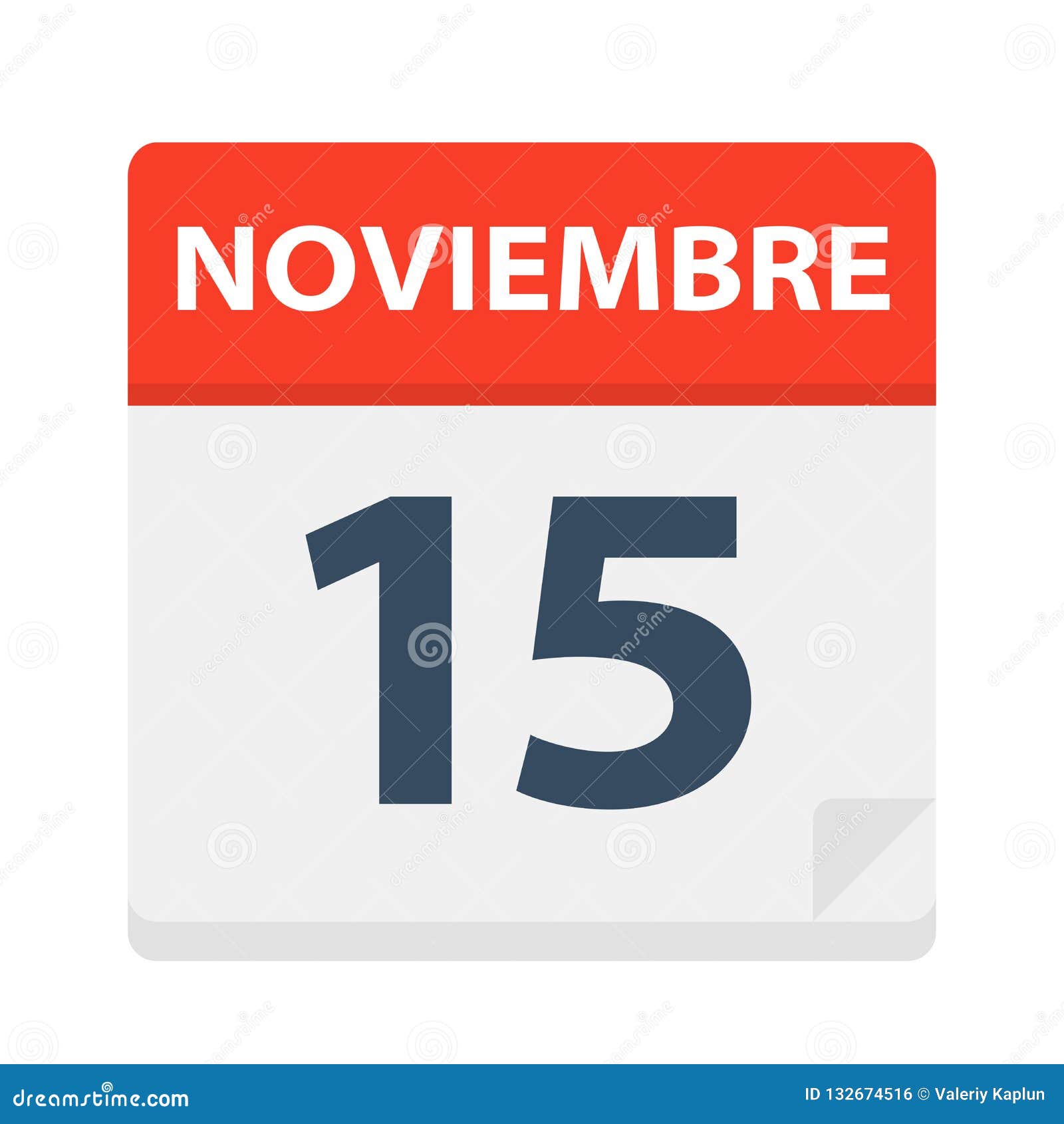noviembre 15 - calendar icon - november 15.   of spanish calendar leaf