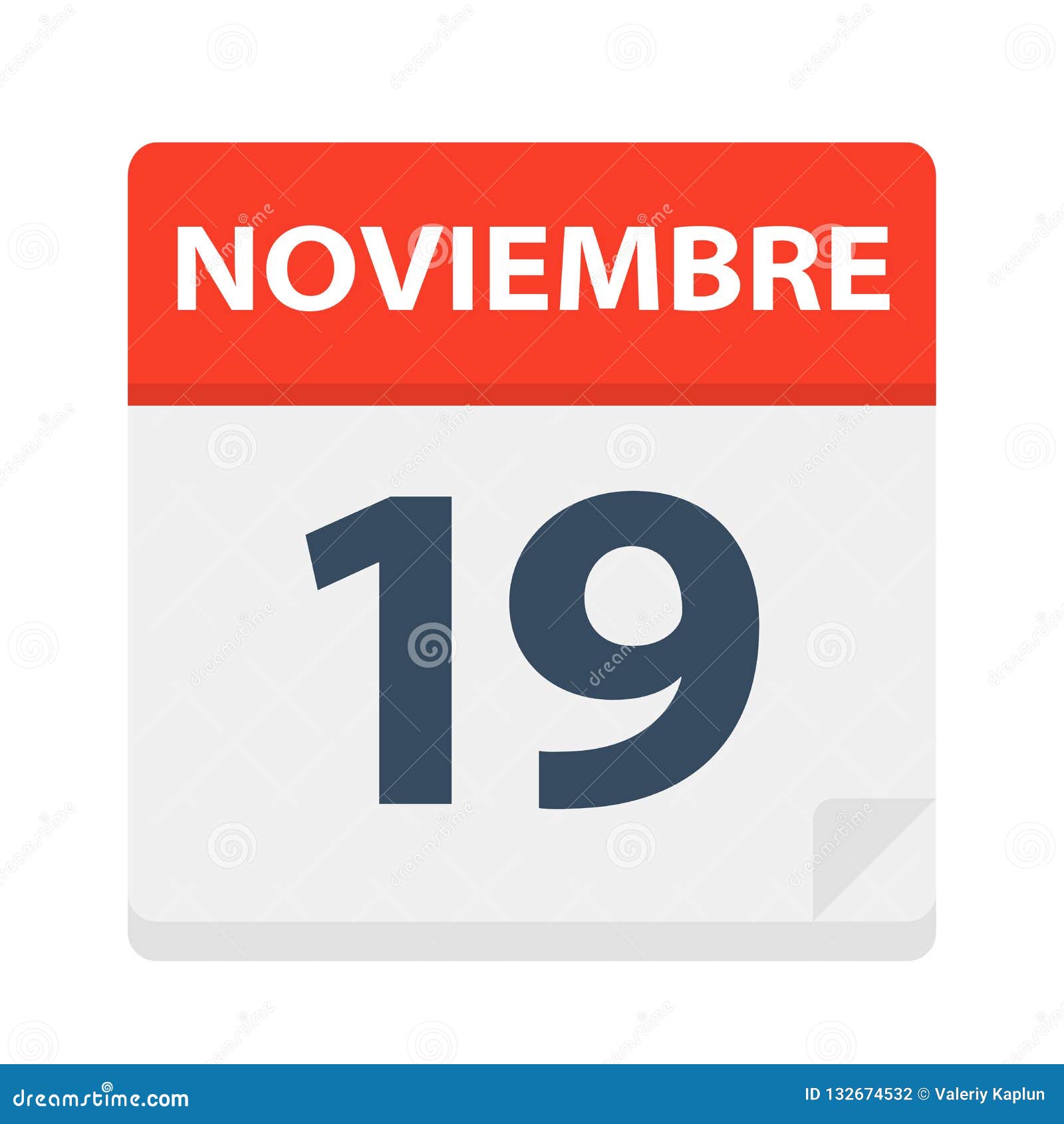 noviembre 19 - calendar icon - november 19.   of spanish calendar leaf