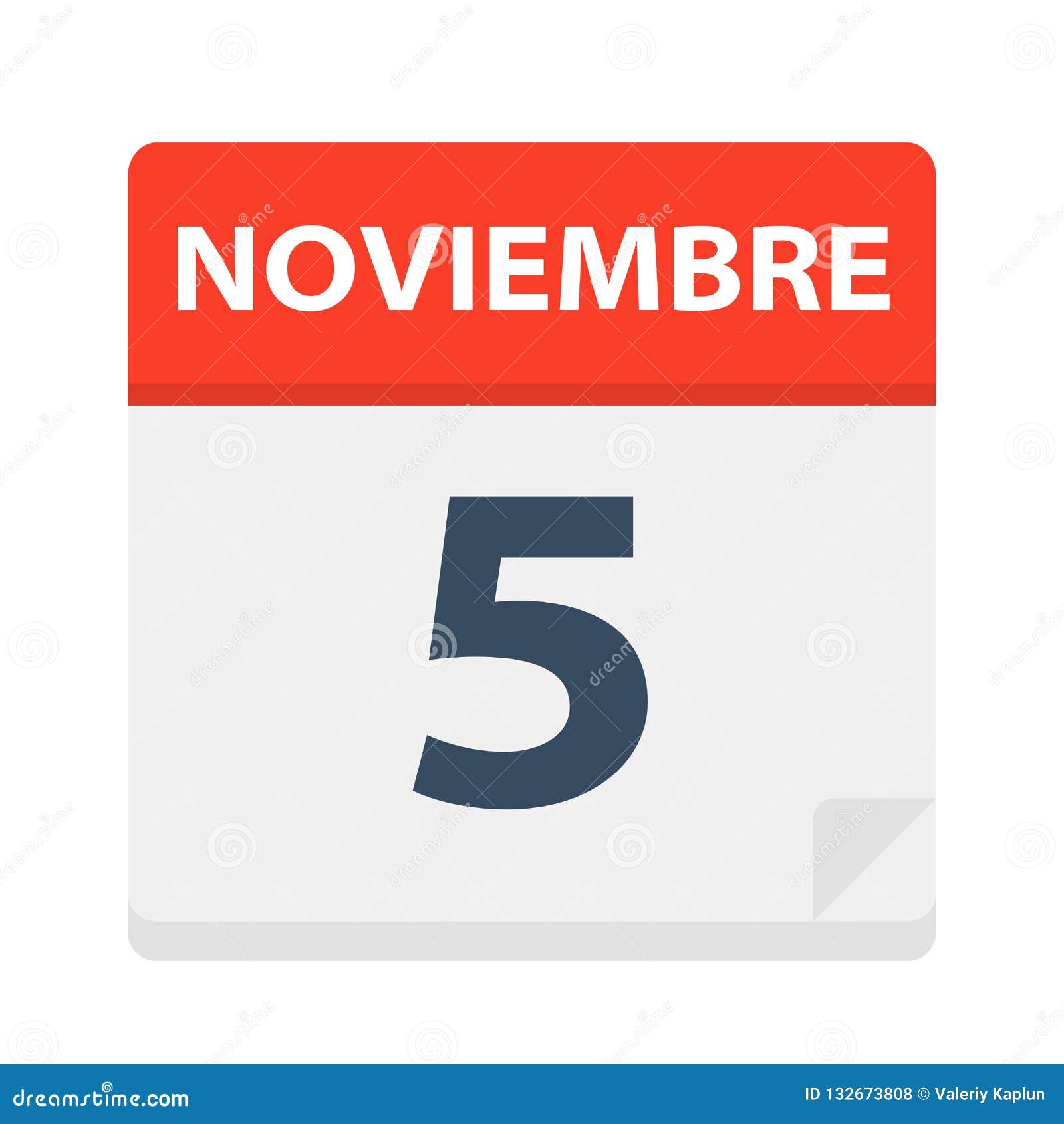 noviembre 5 - calendar icon - november 5.   of spanish calendar leaf