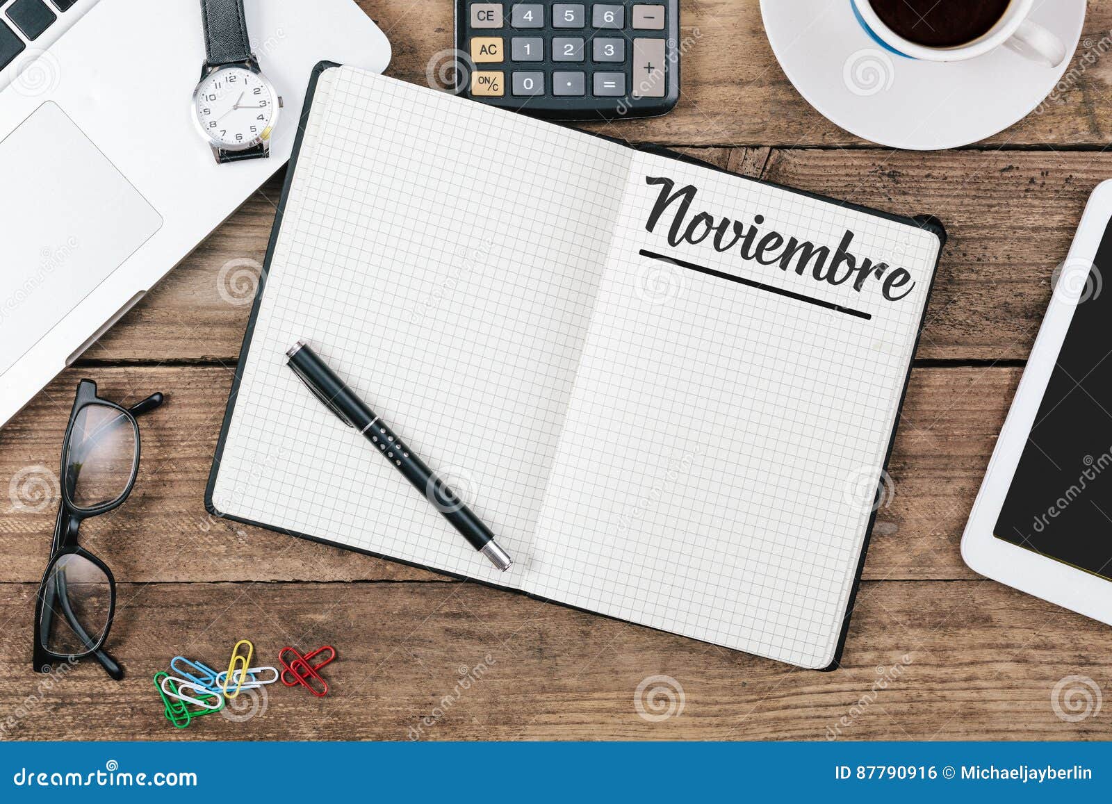 noviembre spanish november month name on paper note pad at off