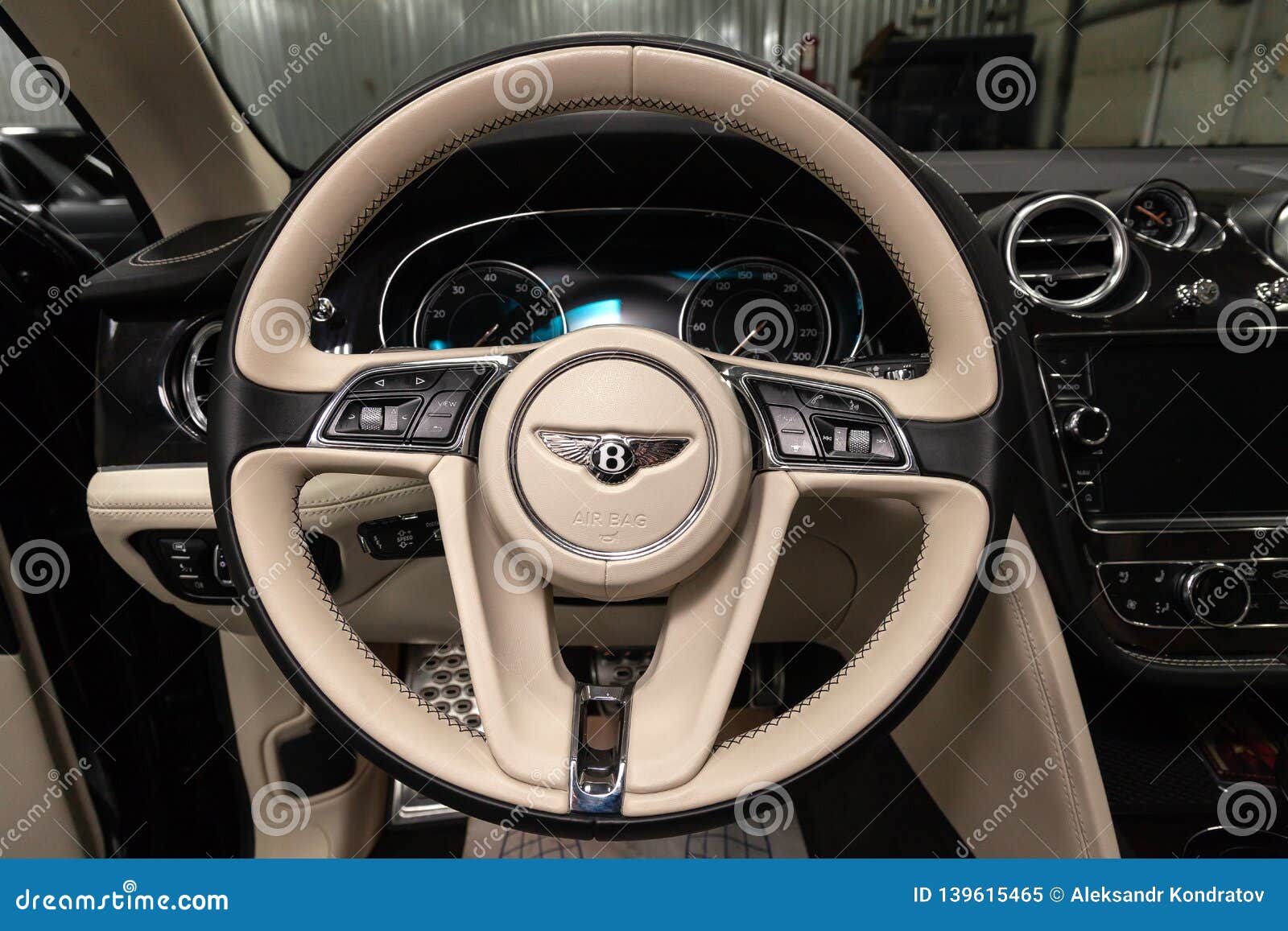 Interior View With Steering Wheel Of Luxury Very Expensive