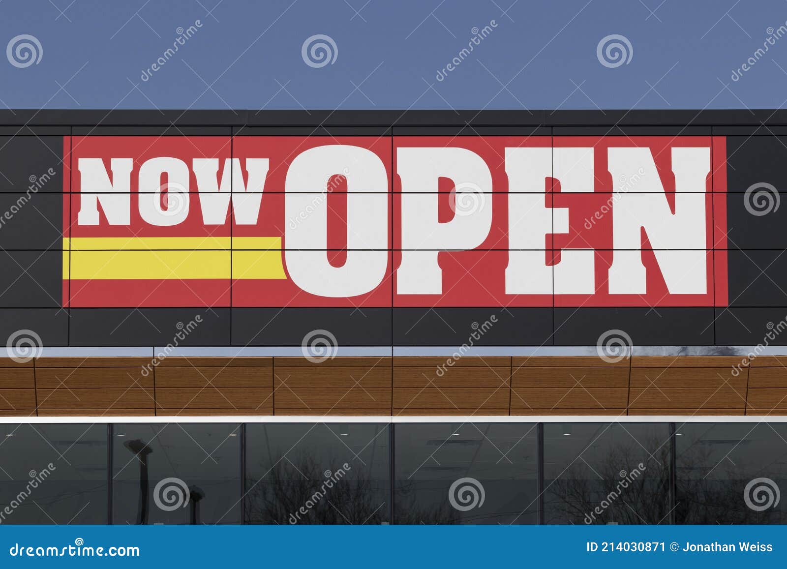 Now Open Sign Above a New Neighborhood Business Stock Image - Image of ...