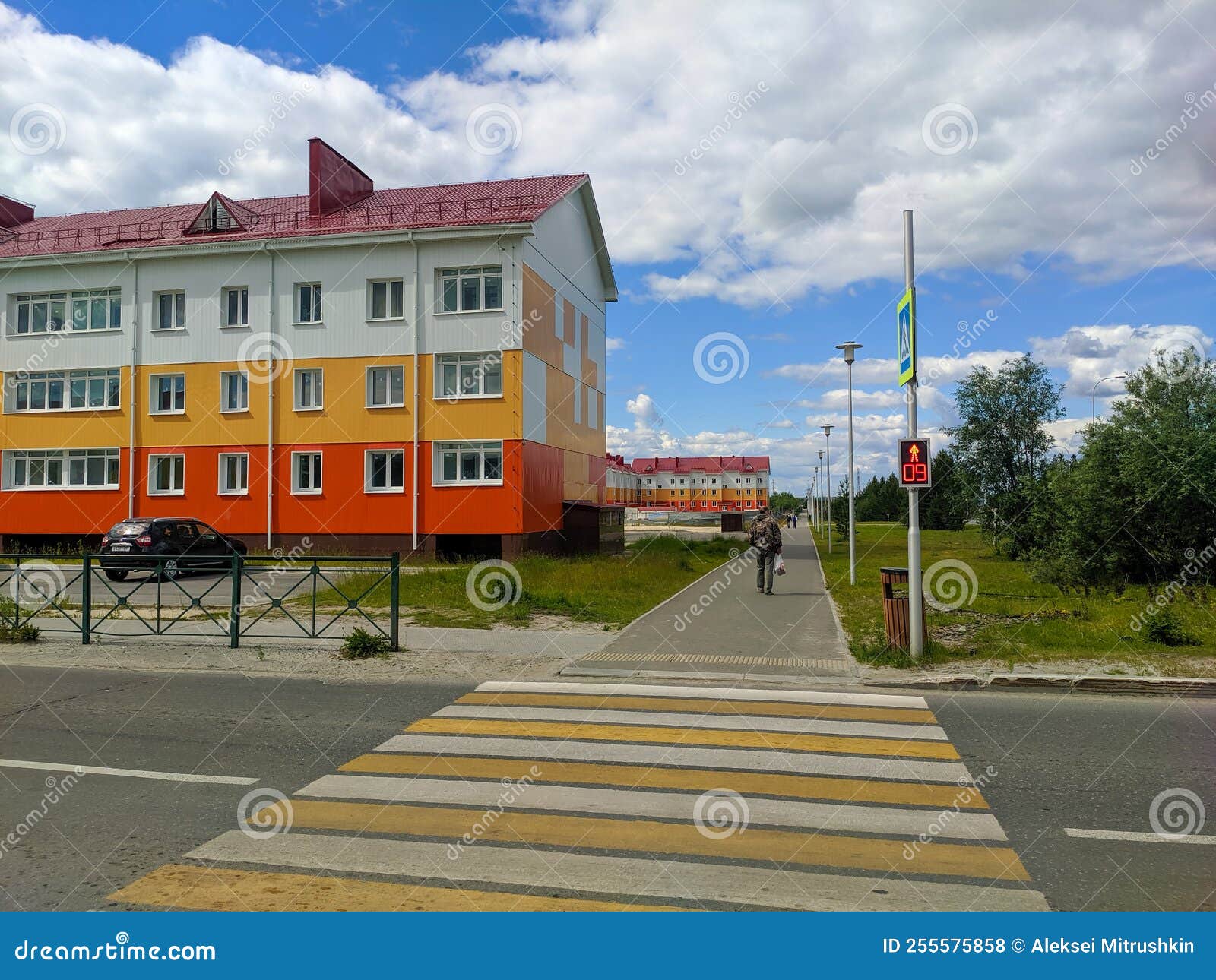 Noyabrsk, Russia - July 7, 2022: View of Bright Three-story Houses with