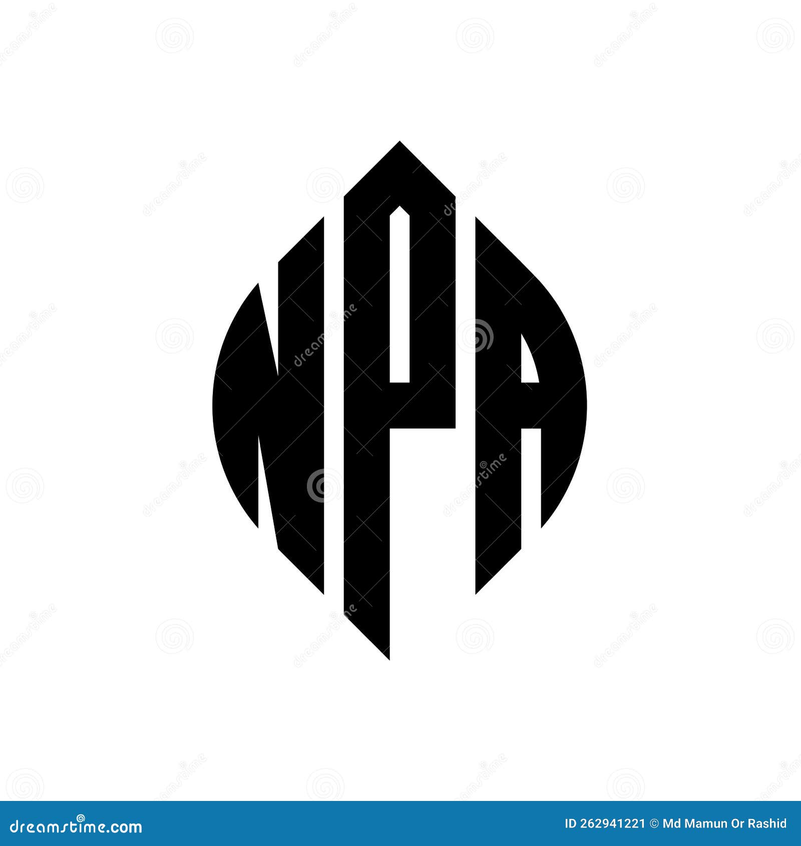 npa circle letter logo  with circle and ellipse . npa ellipse letters with typographic style. the three initials form a