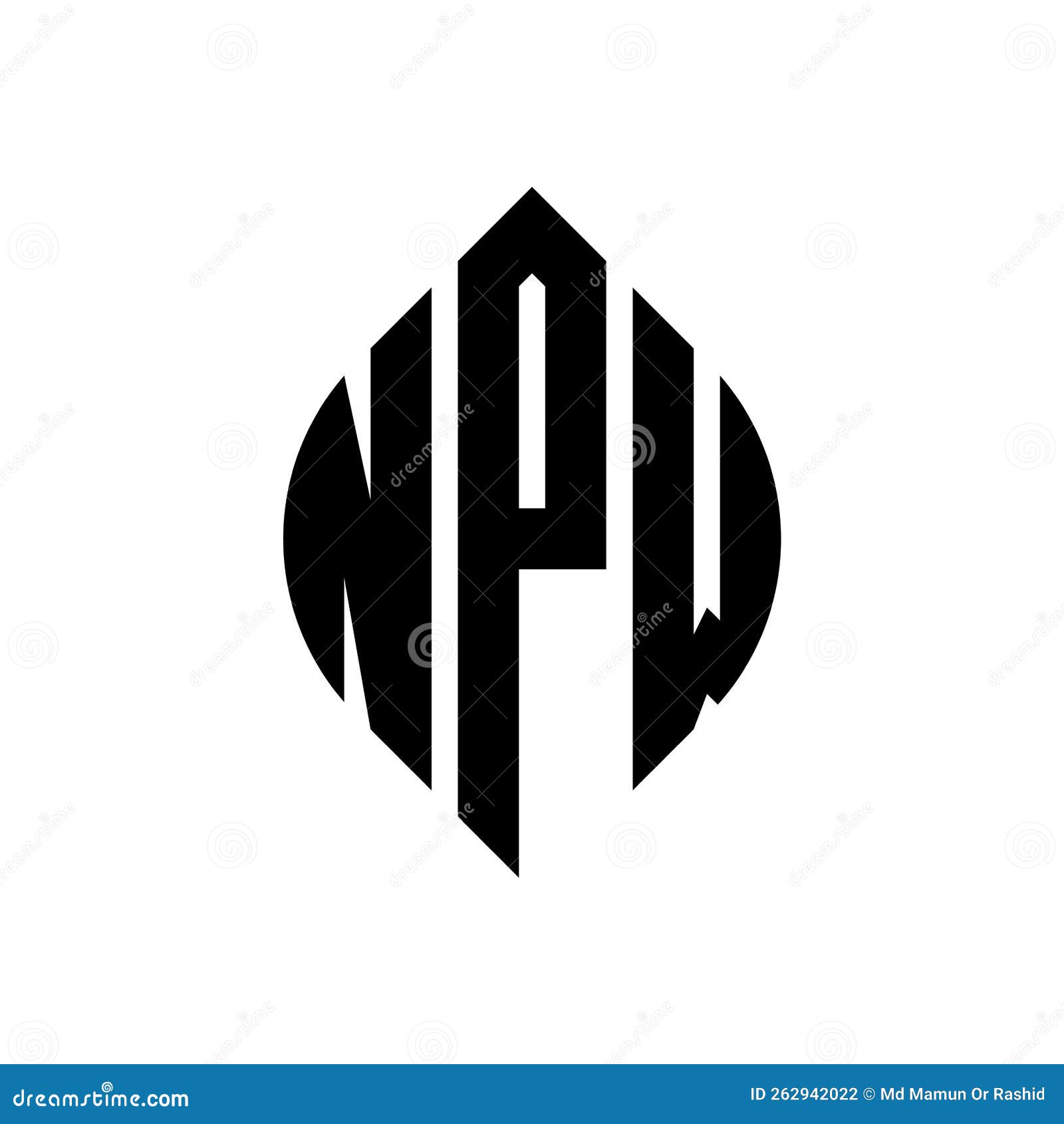 npw circle letter logo  with circle and ellipse . npw ellipse letters with typographic style. the three initials form a