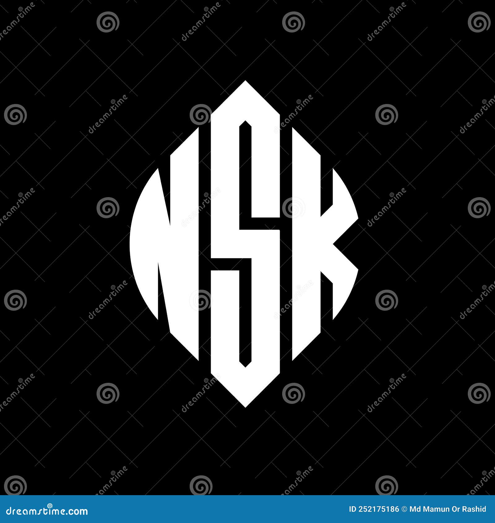 nsk circle letter logo  with circle and ellipse . nsk ellipse letters with typographic style. the three initials form a