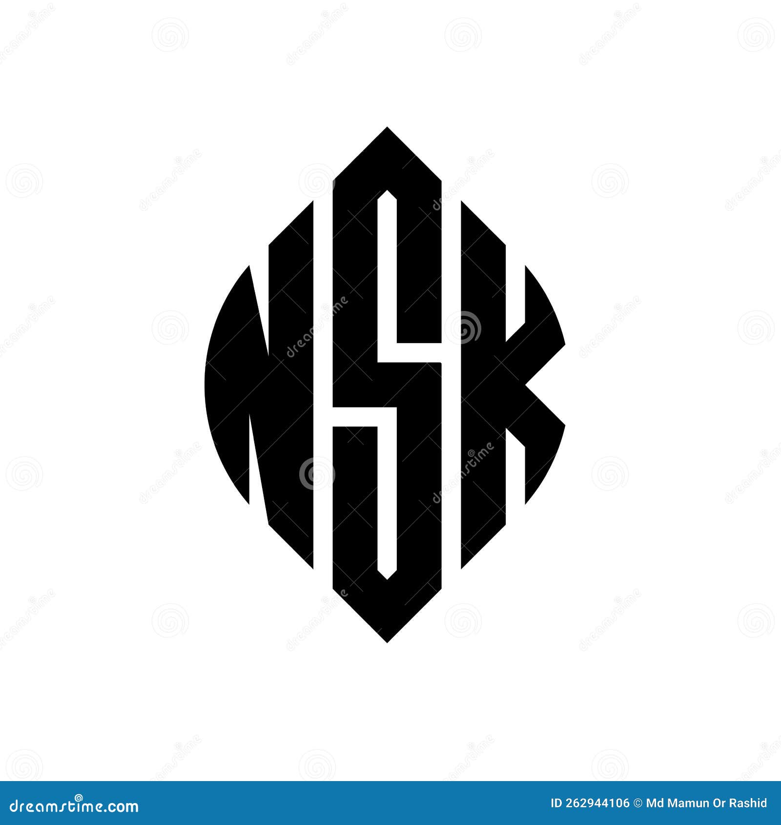 nsk circle letter logo  with circle and ellipse . nsk ellipse letters with typographic style. the three initials form a
