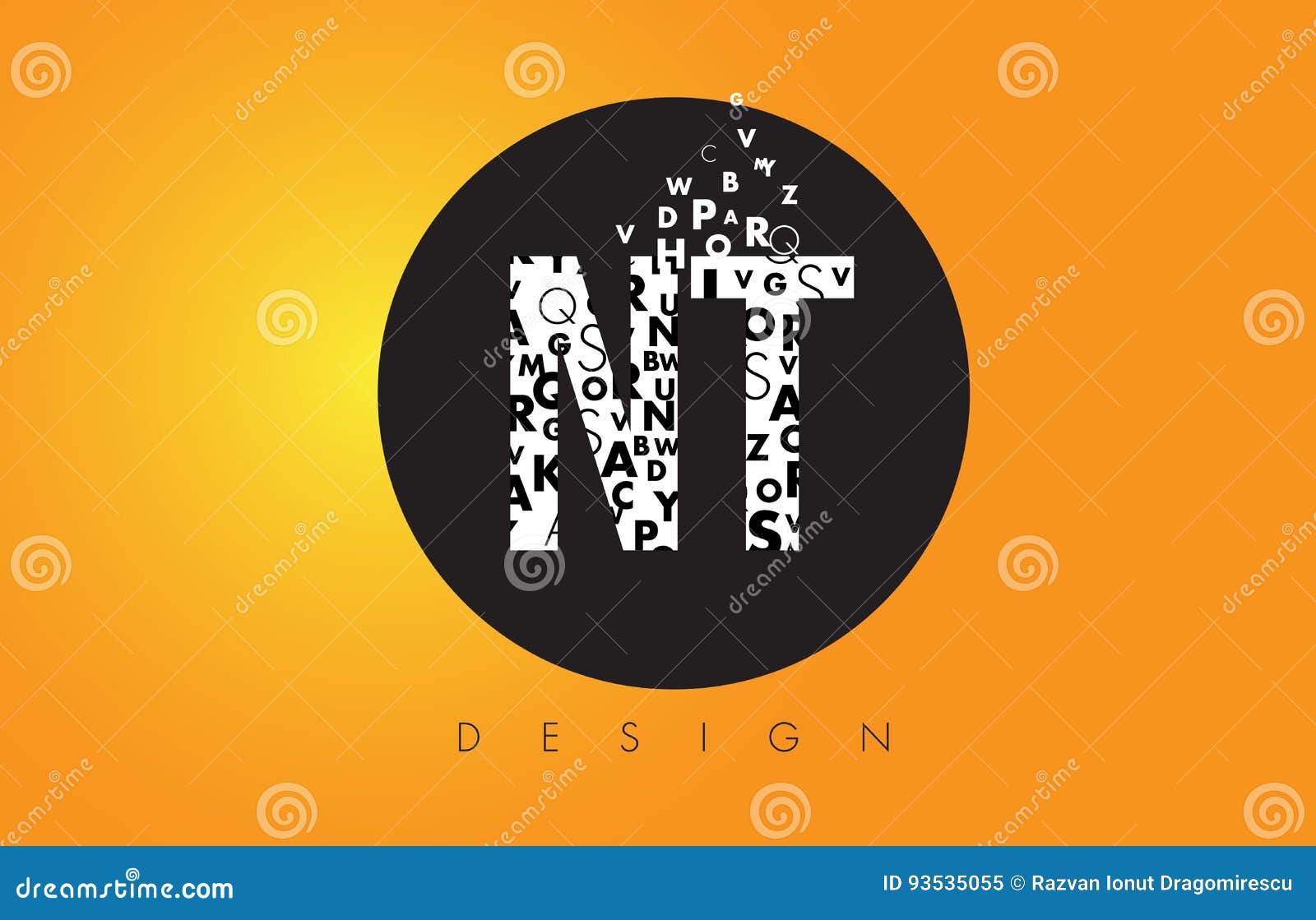 nt n t logo made of small letters with black circle and yellow b