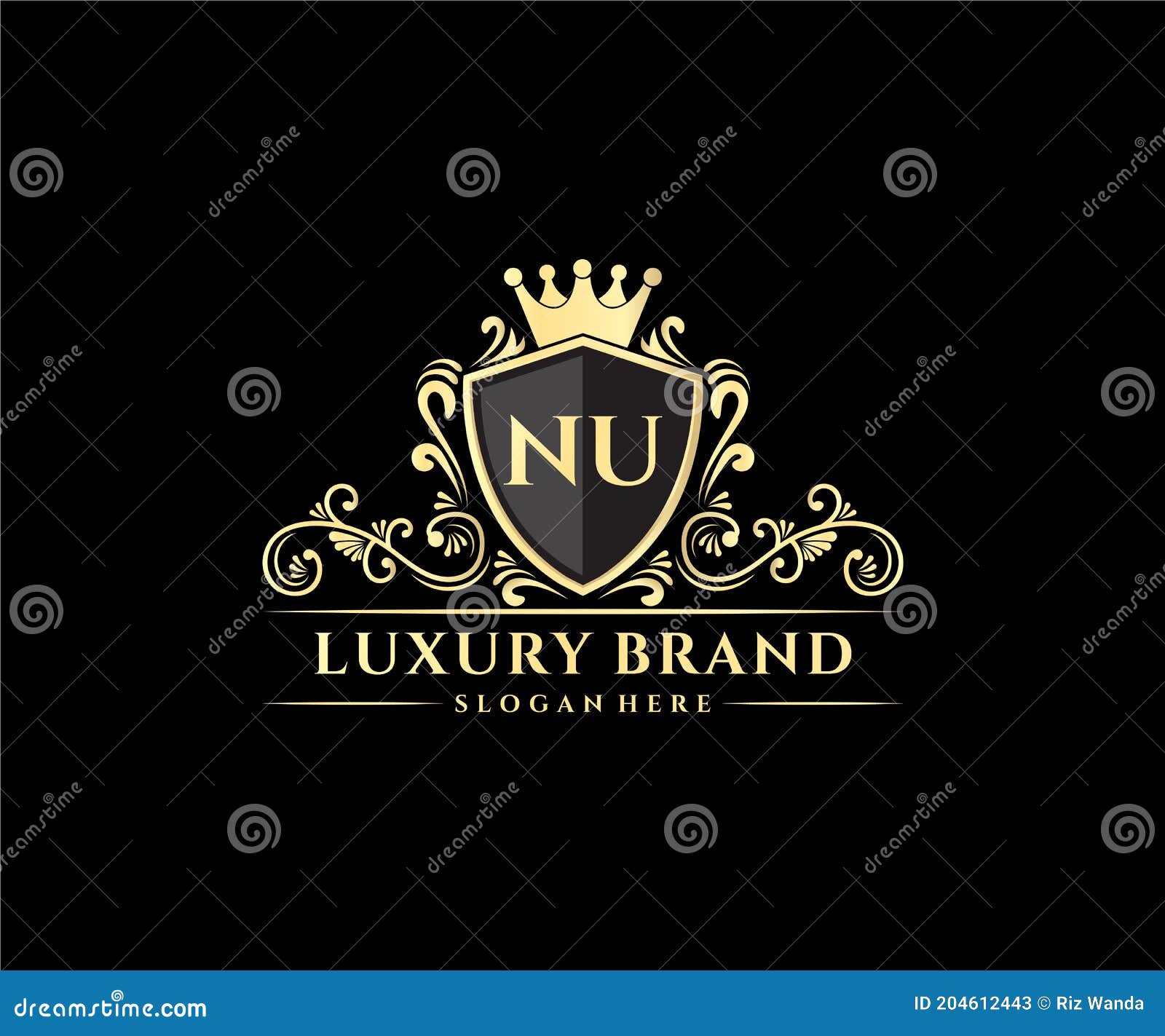 nu initial letter gold calligraphic feminine floral hand drawn heraldic monogram antique vintage style luxury logo  premium