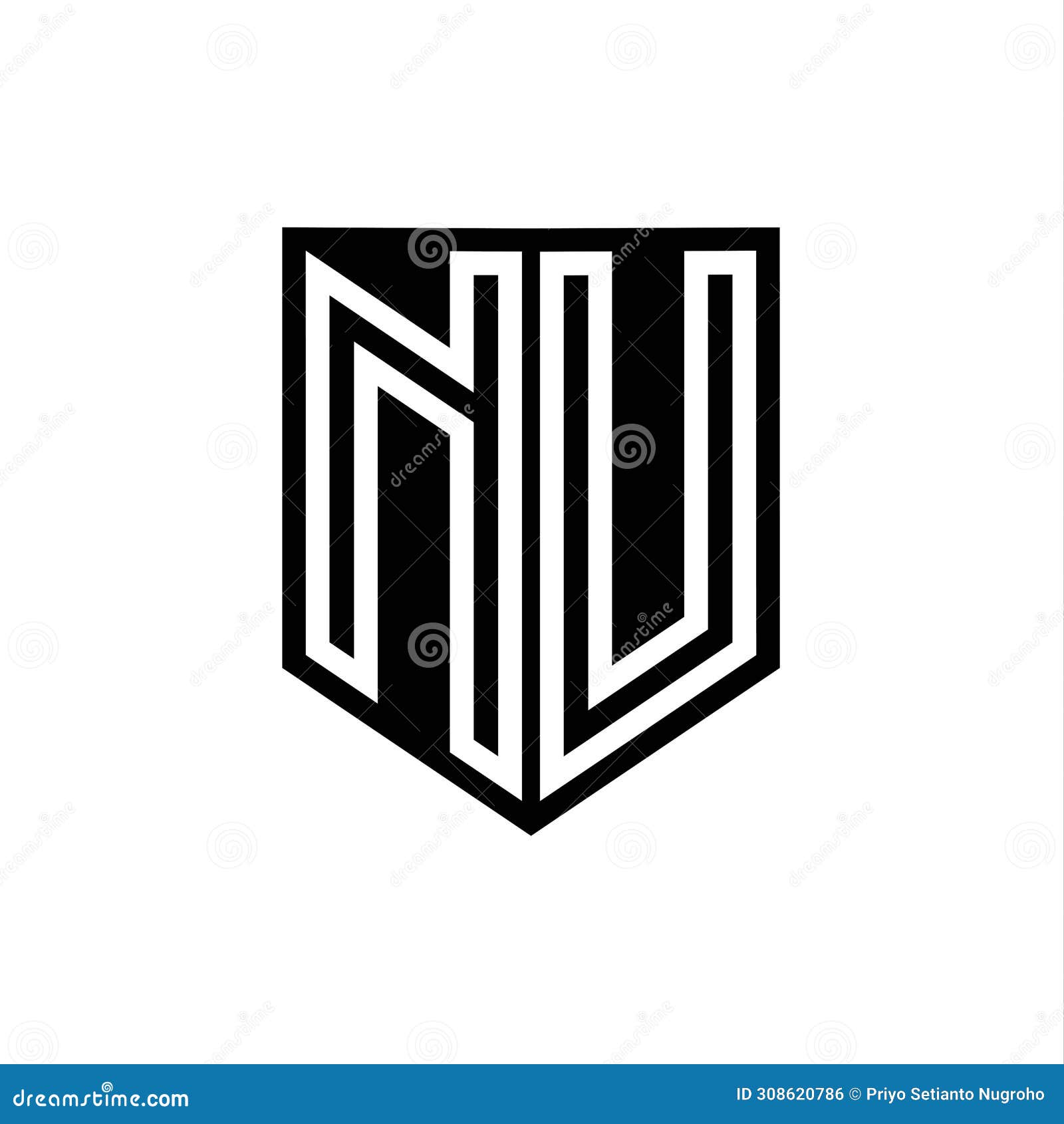 nu logo monogram shield geometric white line inside black shield color 