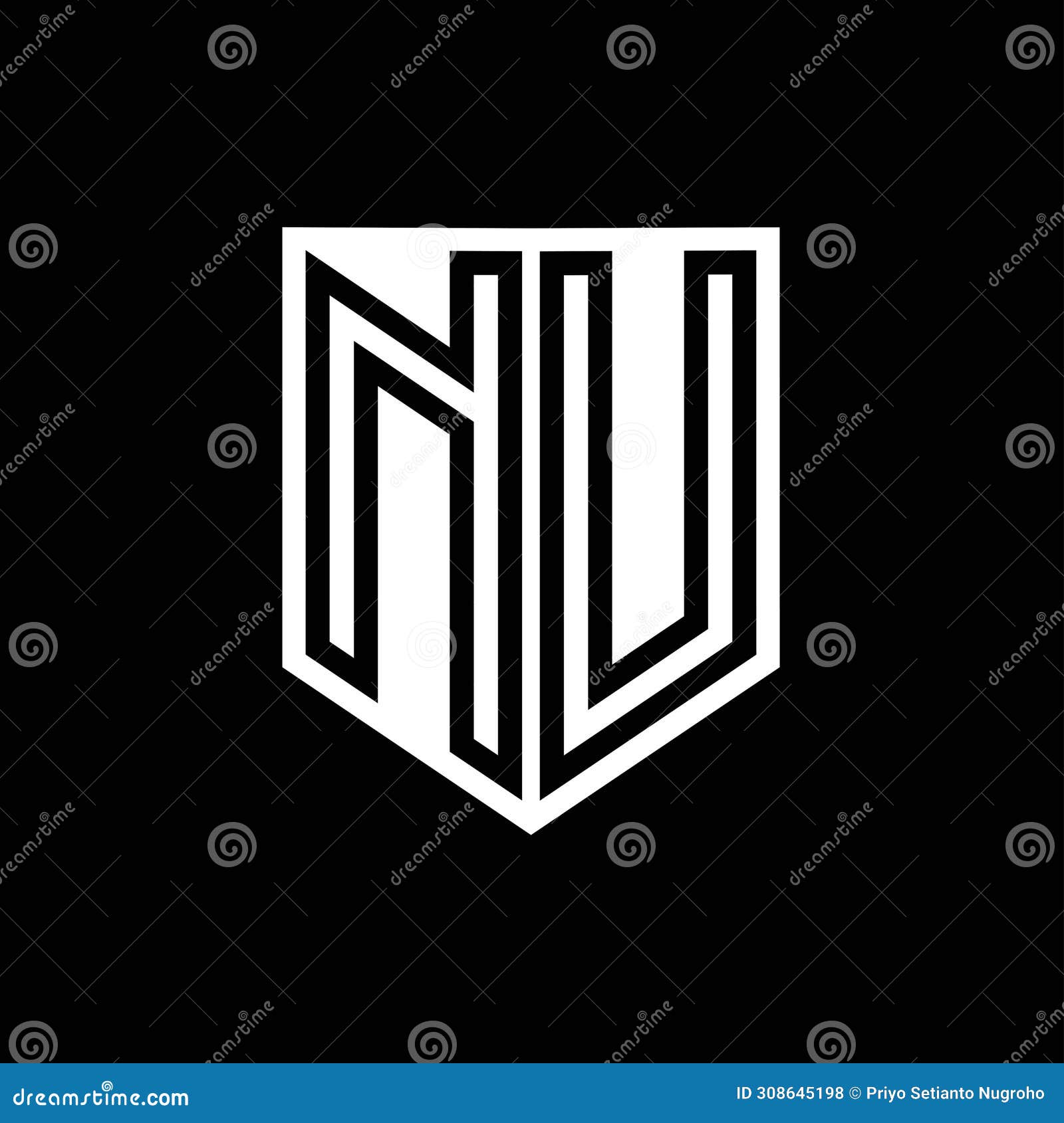 nu logo monogram shield geometric black line inside white shield color 