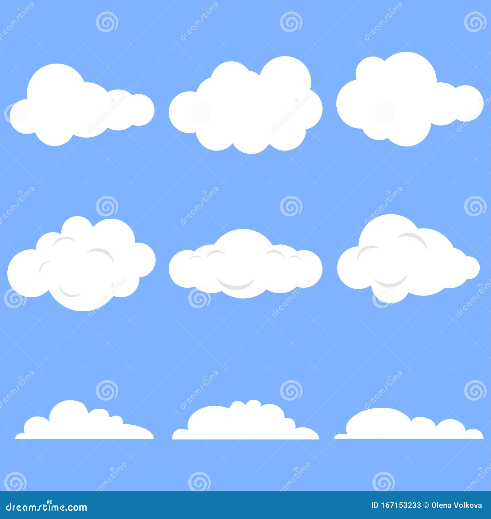 Nubes, Un Juego De Nubes Blancas Realistas Sobre Un Fondo Azul Nubes De  Dibujos Animados Stock de ilustración - Ilustración de muestra, nube:  167153233