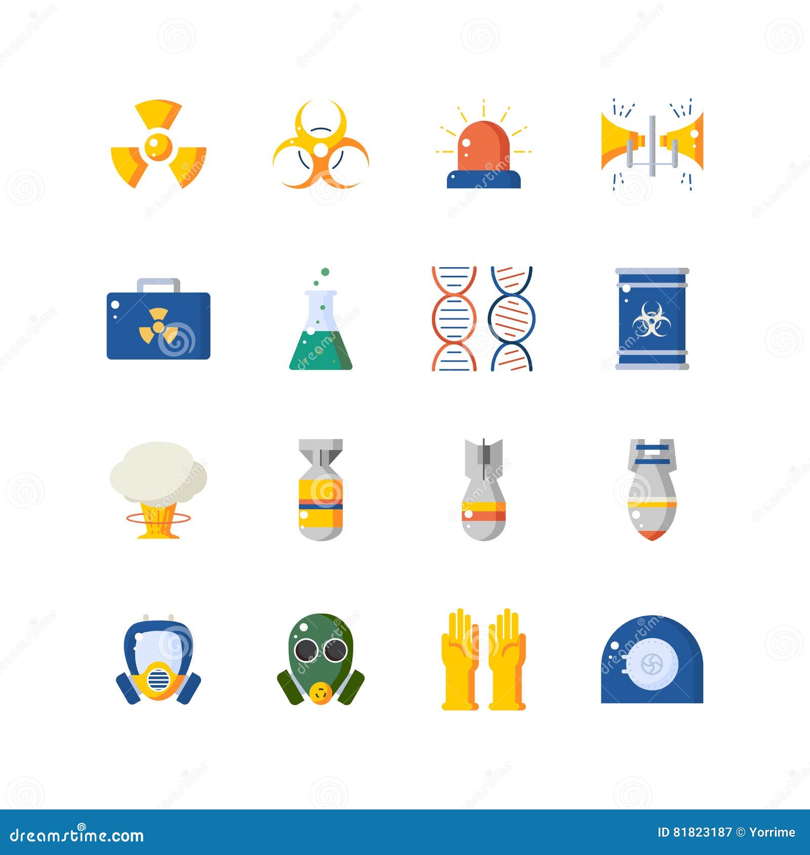 Nuclear Danger and Safety Icon Set. Stock Vector Illustration of