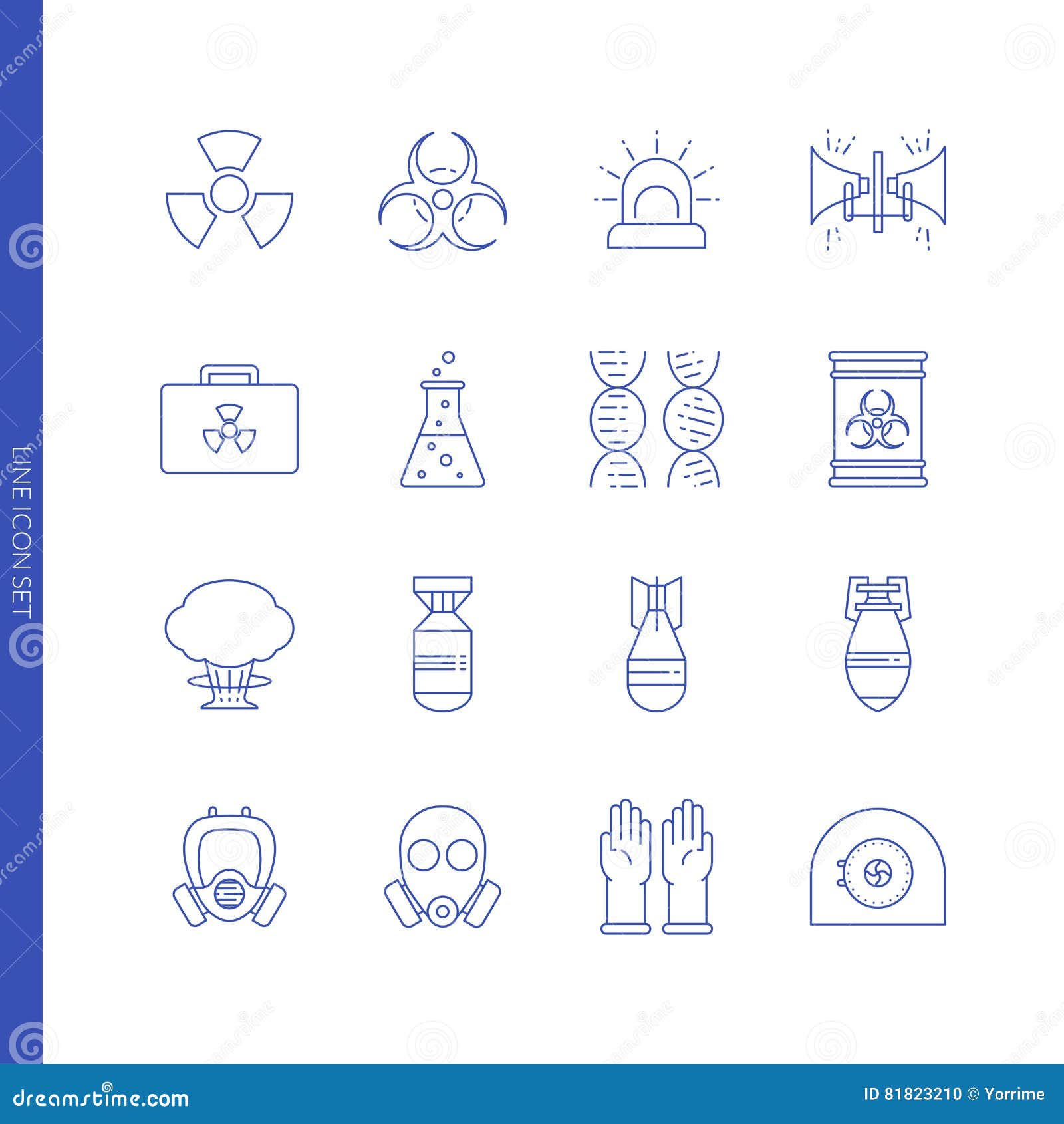 Nuclear Danger and Safety Icon Set. Stock Vector Illustration of