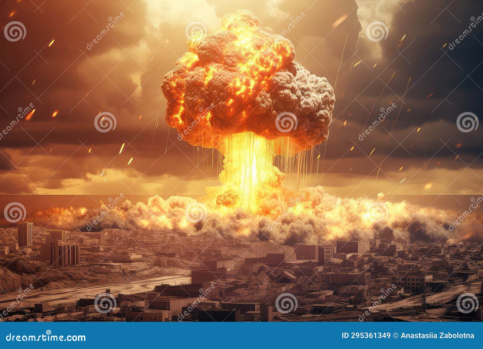 Nuclear Explosion Causes Apocalyptic Armageddon Stock Illustration