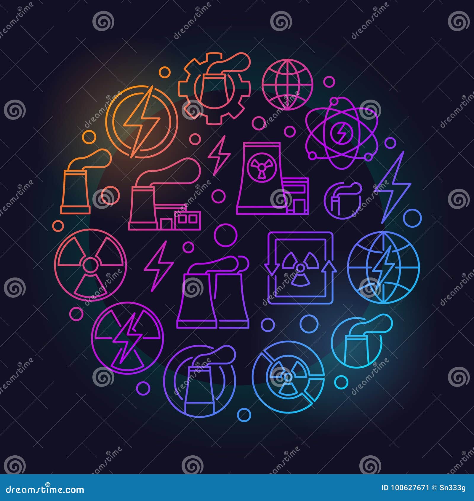 Nuclear Power Outline Colorful Illustration Stock Vector - Illustration