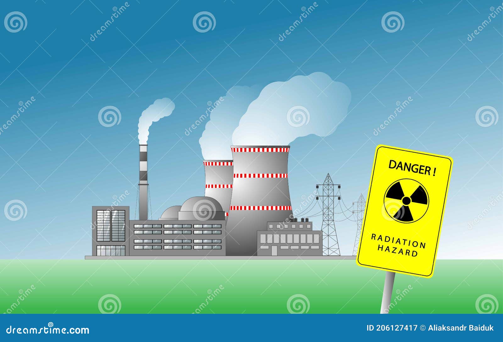 Plant Against a Clear Blue Sky. Radiation Sign Illustration - Illustration of electric, dangerous: 206127417