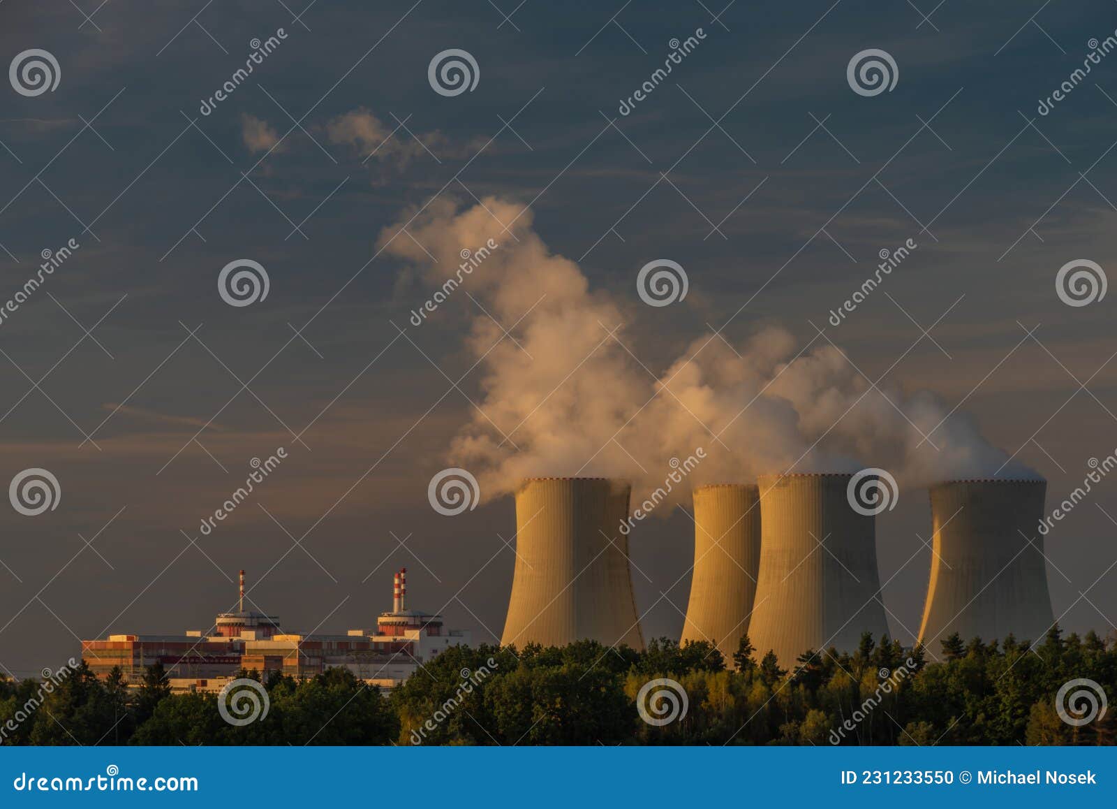 Nuclear Power Plant Near Temelin Village in Autumn Color Evening Stock ...