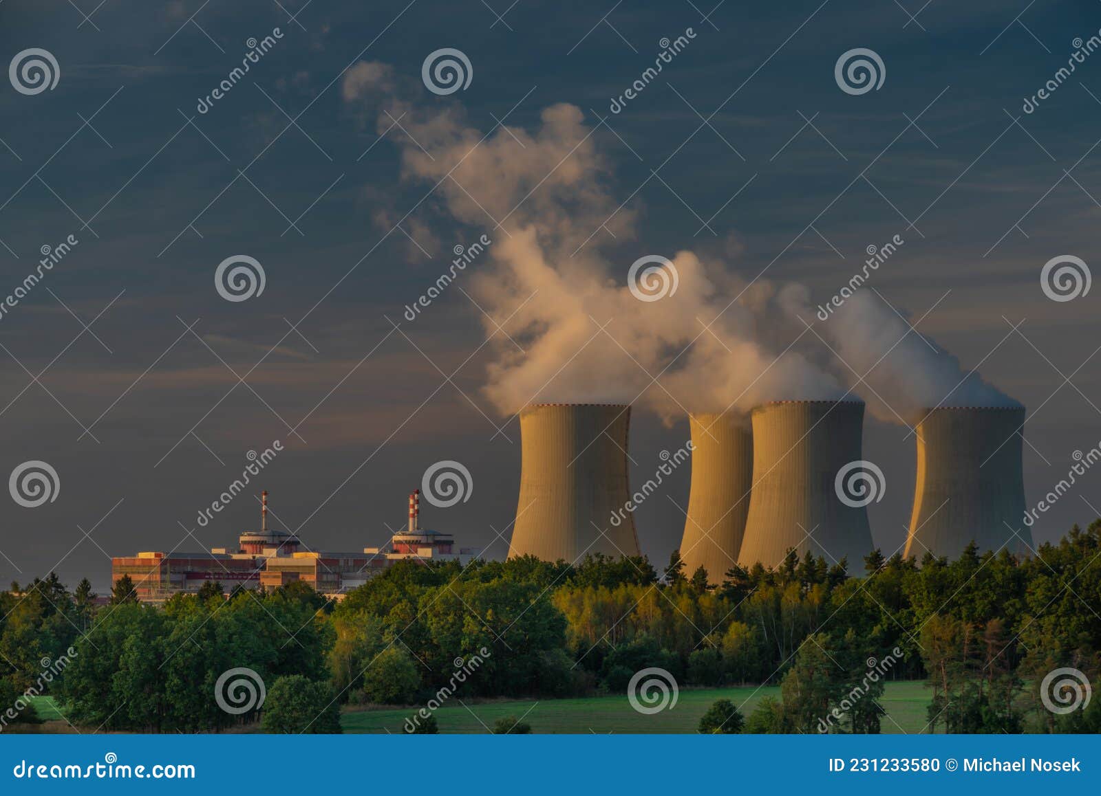 Nuclear Power Plant Near Temelin Village in Autumn Color Evening Stock ...