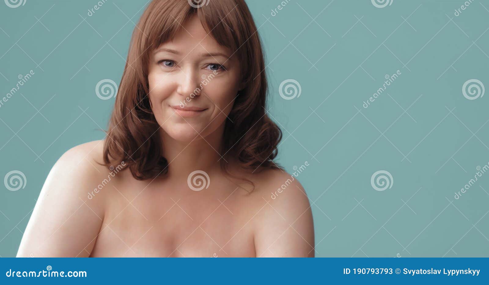 Nude Beautiful Mature Woman Portrait on Color Color Background