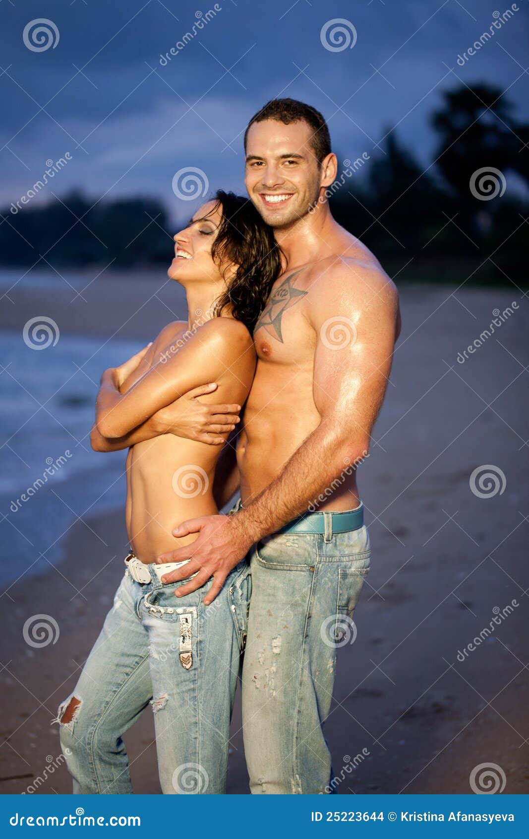 Nude couple on beach stock photo image