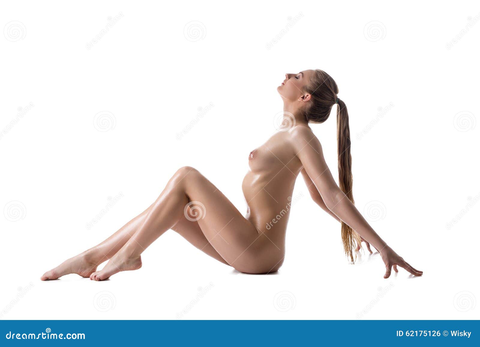 Nude Girl with Long Hair Gathered in Ponytail Stock Photo - Image of oiled,  naked: 62175126